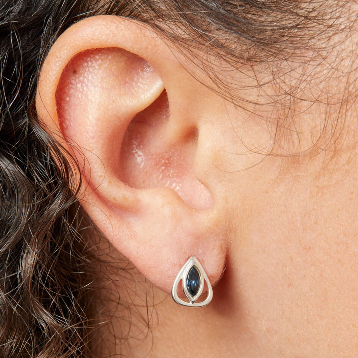 Open Teardrop Stud Earrings With Montana Blue Crystals