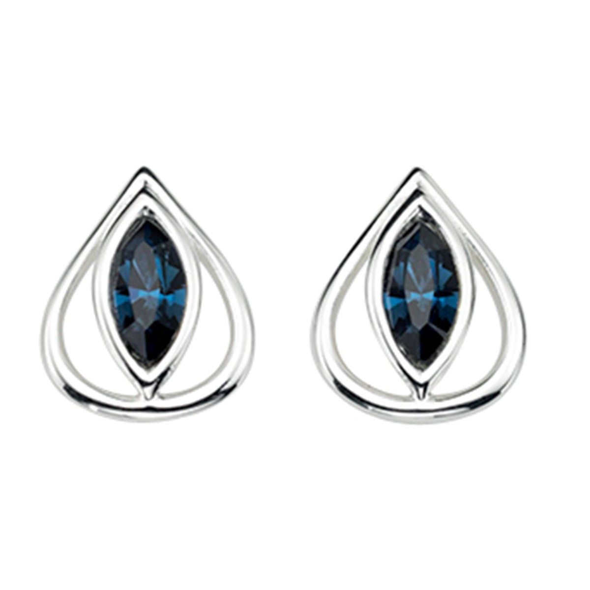 Open Teardrop Stud Earrings With Montana Blue Crystals