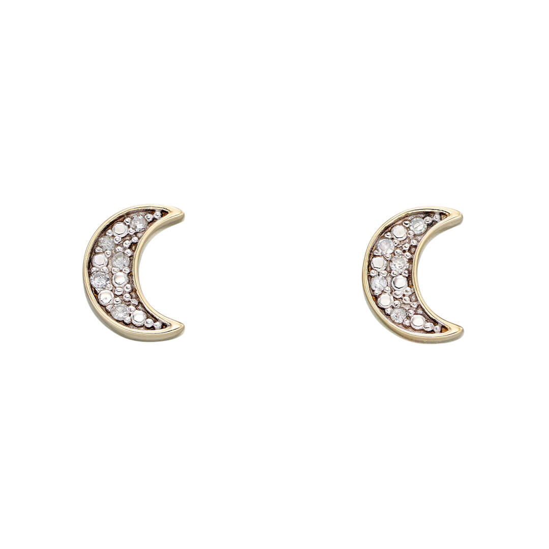 Moon Stud Earrings with Diamonds