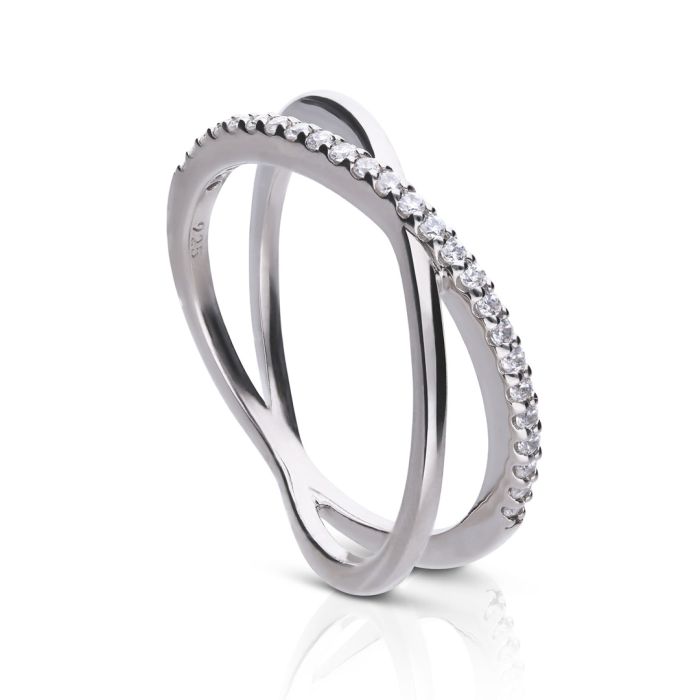 Pave Set Crossover Ring