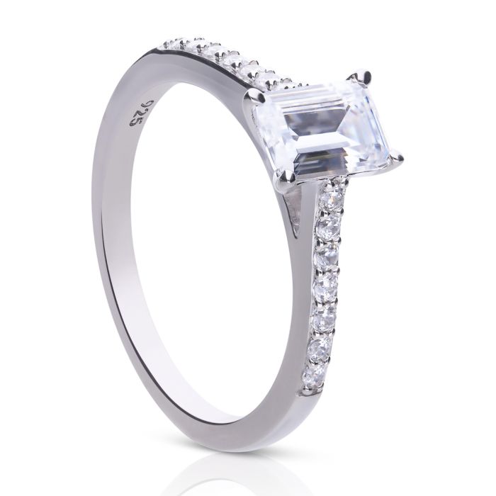 Emerald Cut Ring with Pave Shoulders