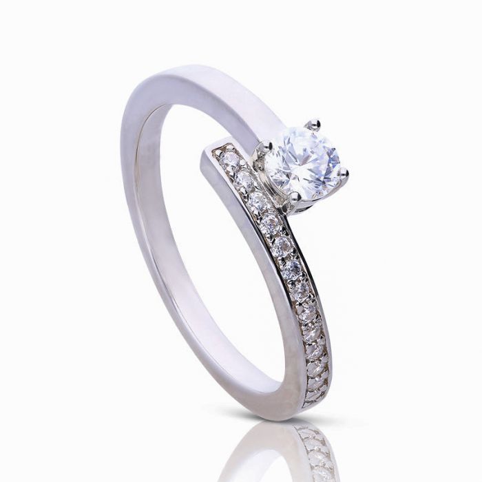 Half Pave Ring with Claw Set Zirconia