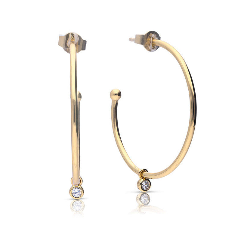Large 3/4 Hoop Earrings with Tiny Zirconia Charm