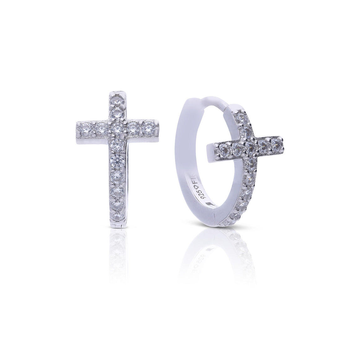 Pave Cross Hoop Earrings