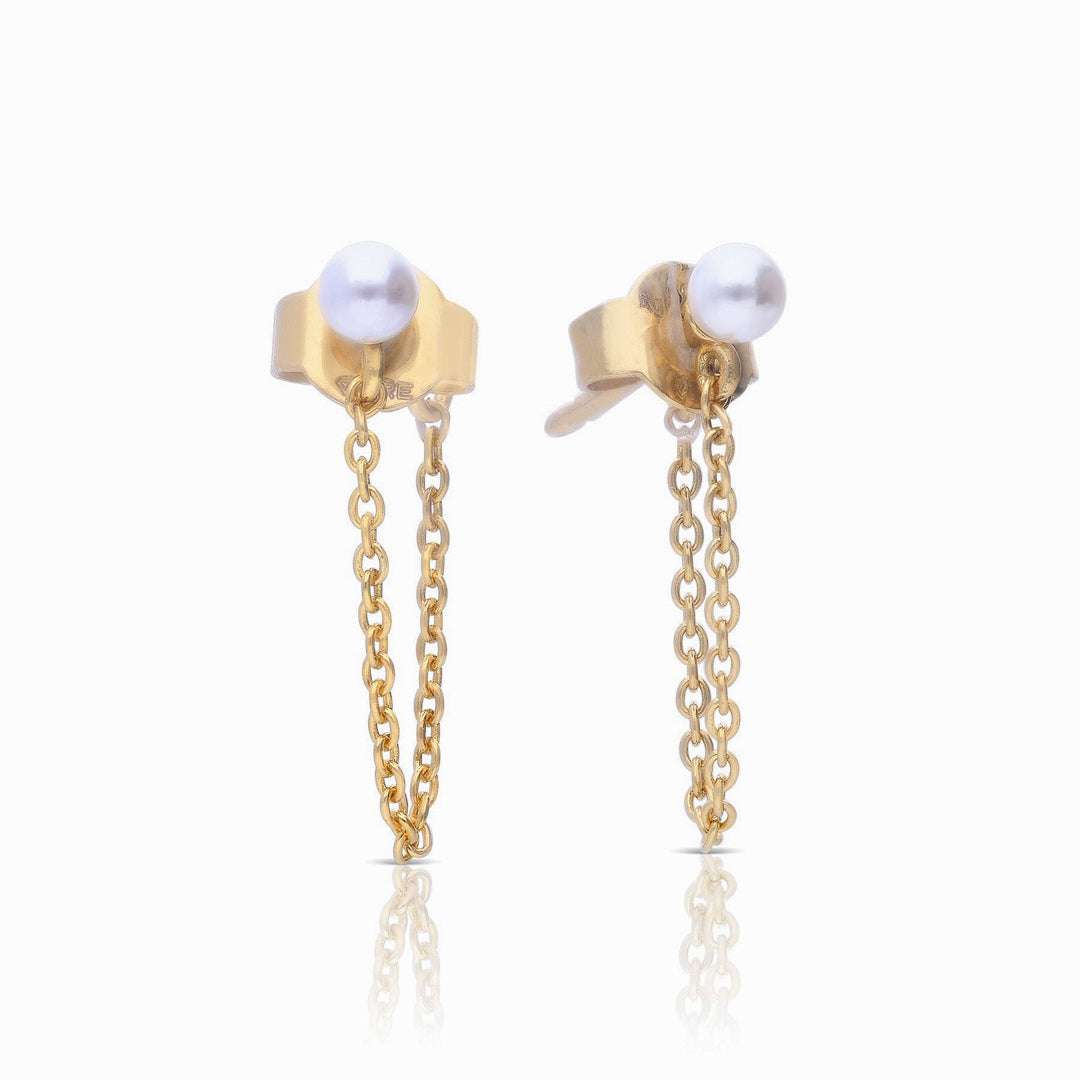 Shell Pearl Stud Earrings with Chain Drop