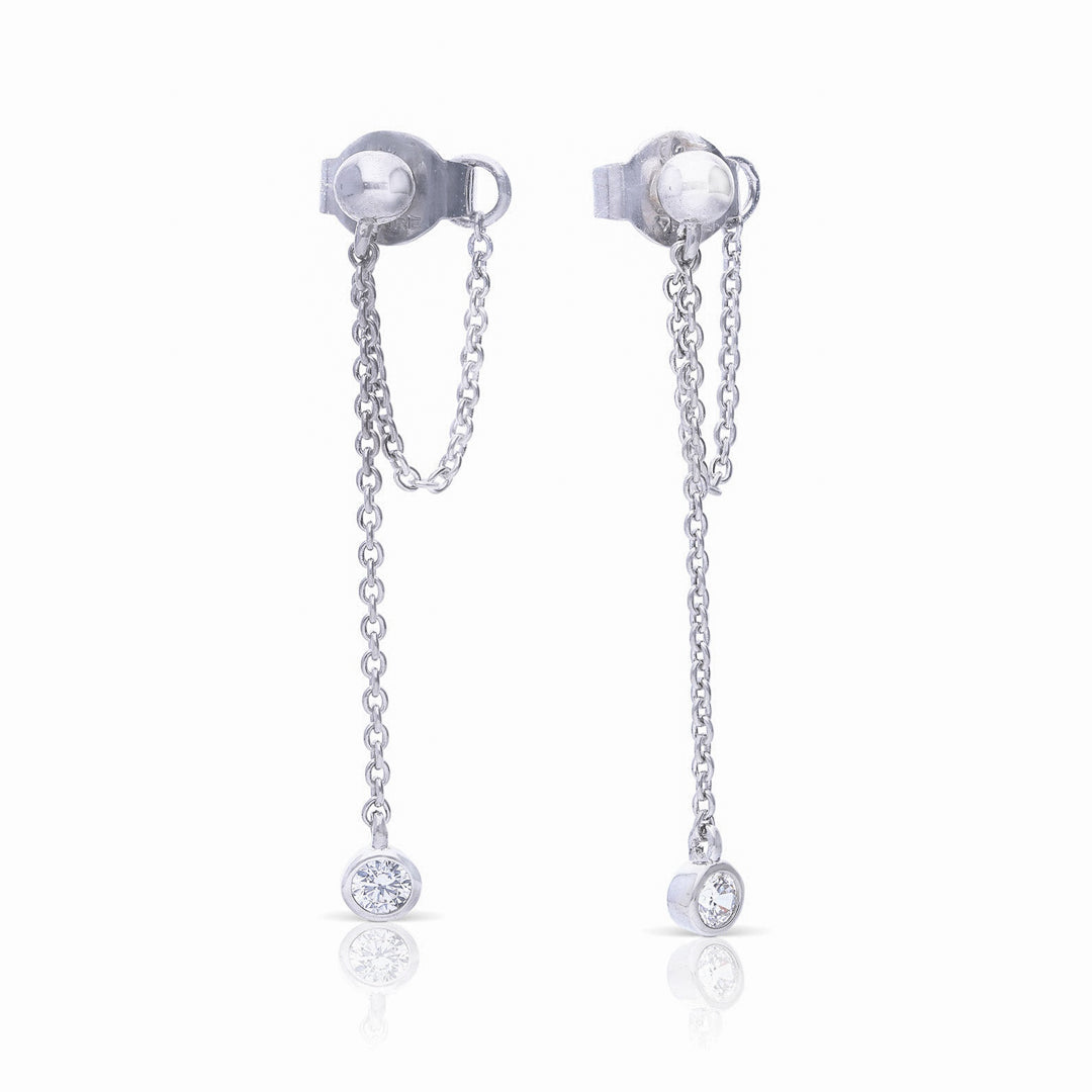Stud Earrings with Zirconia Chain Drop