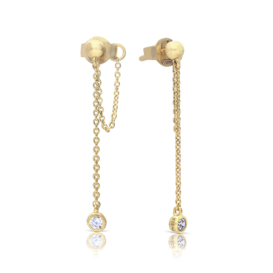 Stud Earrings with Zirconia Chain Drop