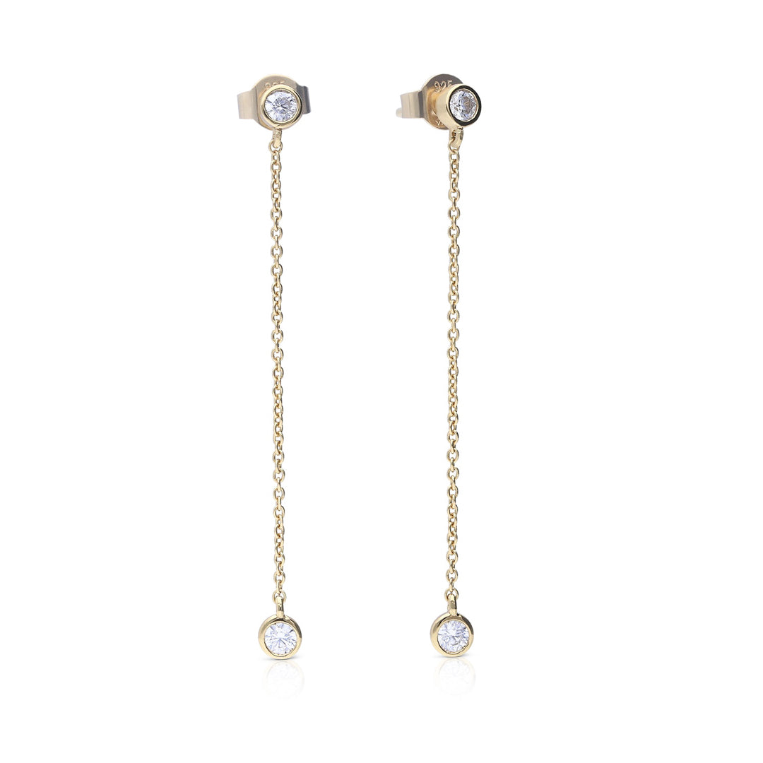 Bezel Set Chain Drop Earrings