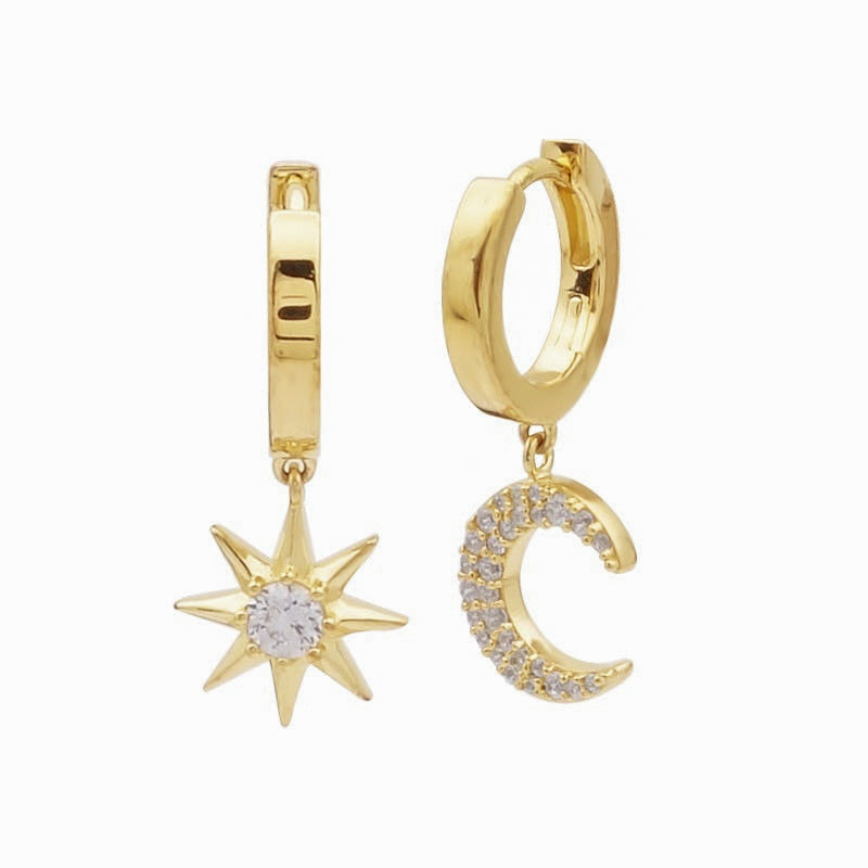 Moon and Starburst Charm Hoop Earrings