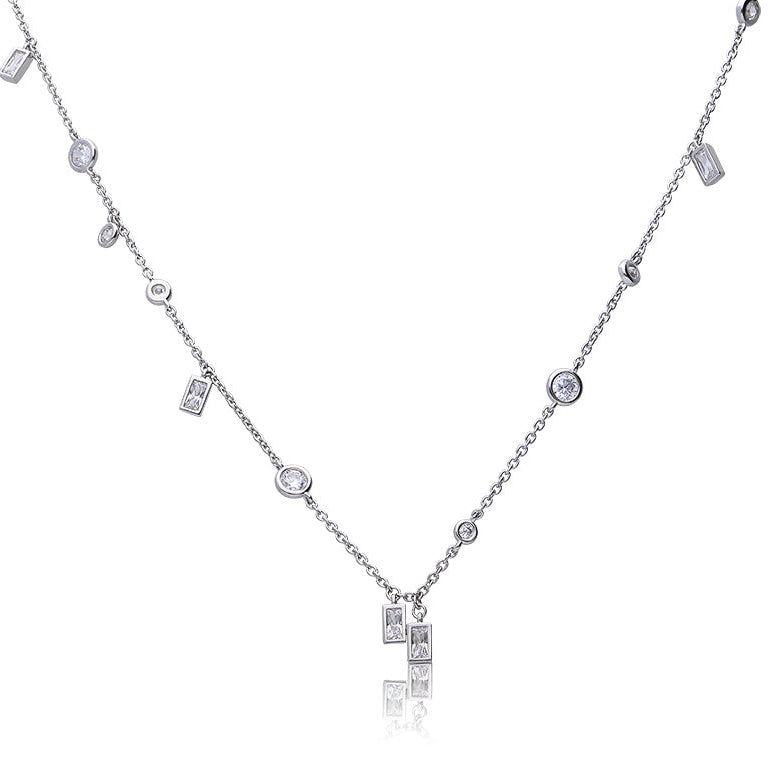 Multi-Cut Zirconia Stone Station Necklace