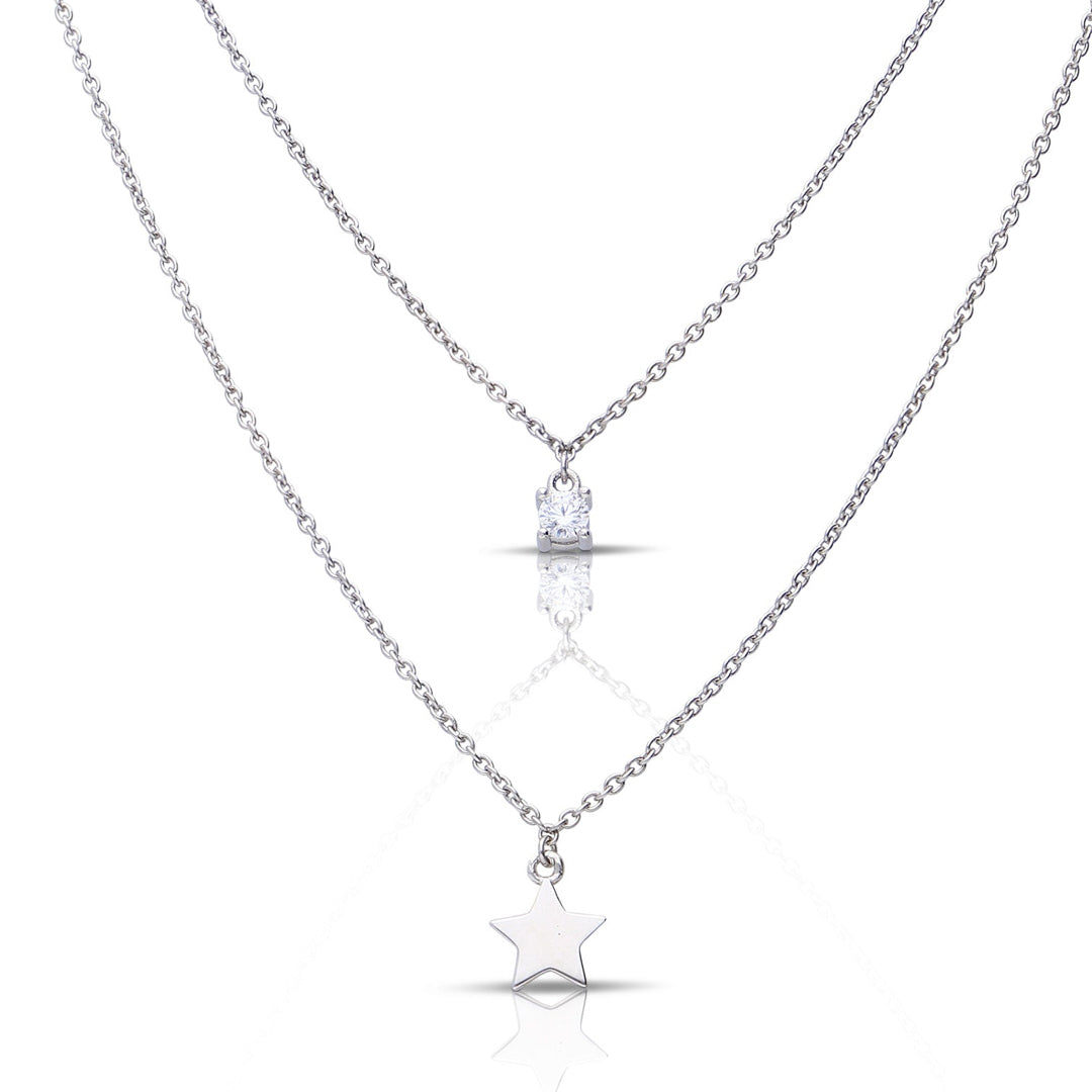 Star and Zirconia Double Chain Necklace