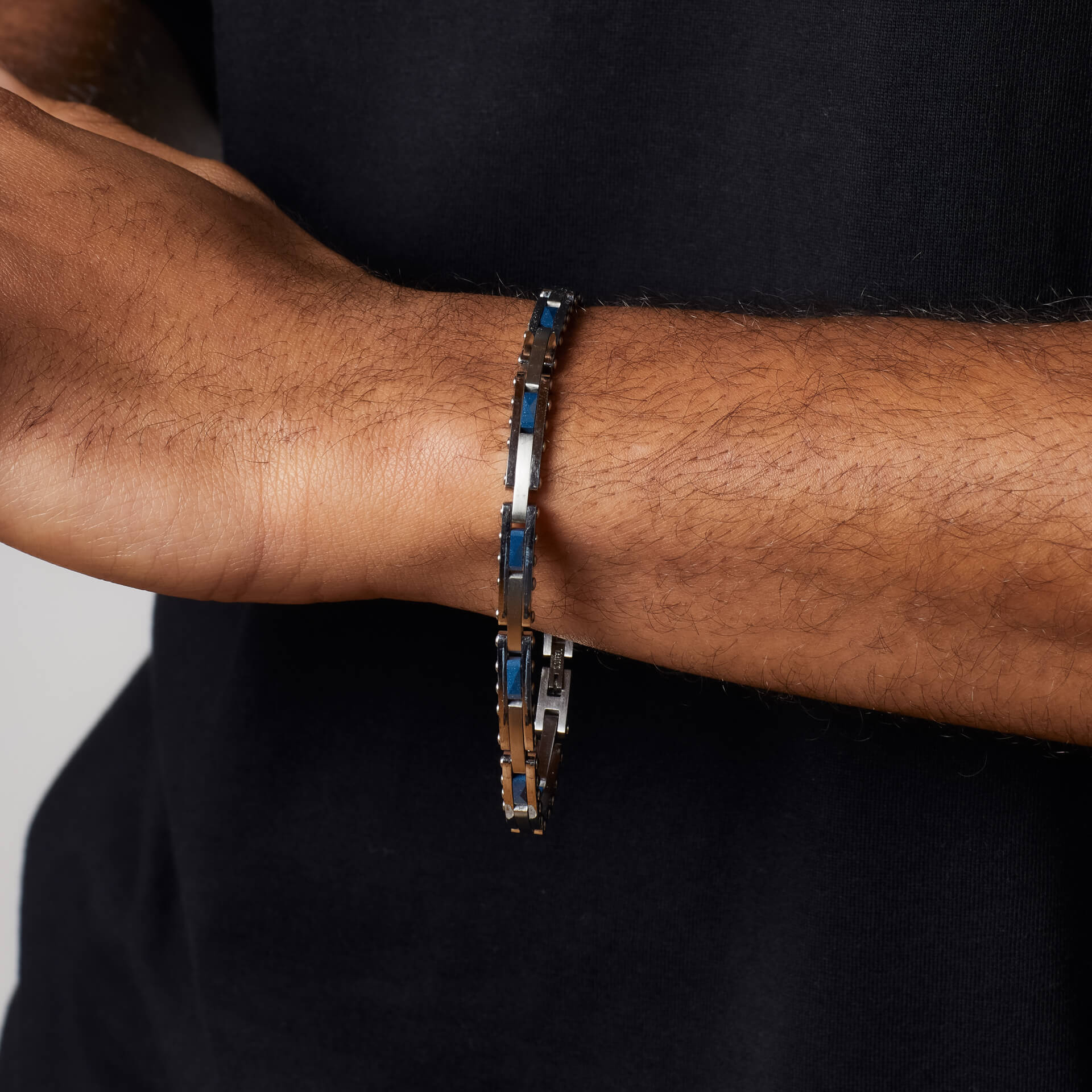 Stainless Steel and Blue Ceramic Link Bracelet