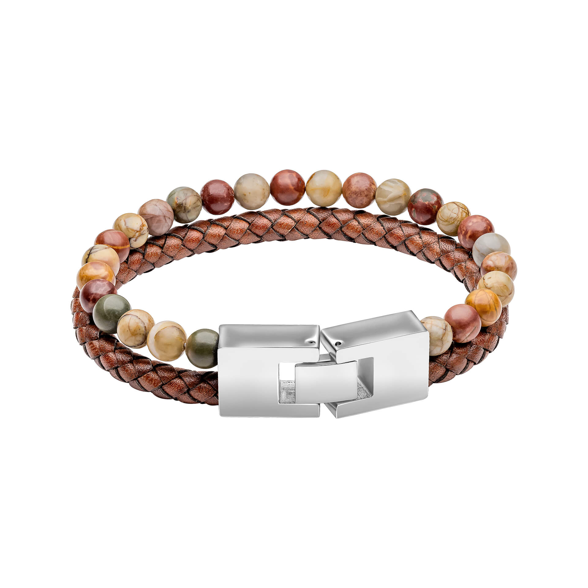 Brown Leather and Red Turquoise Stone Bracelet