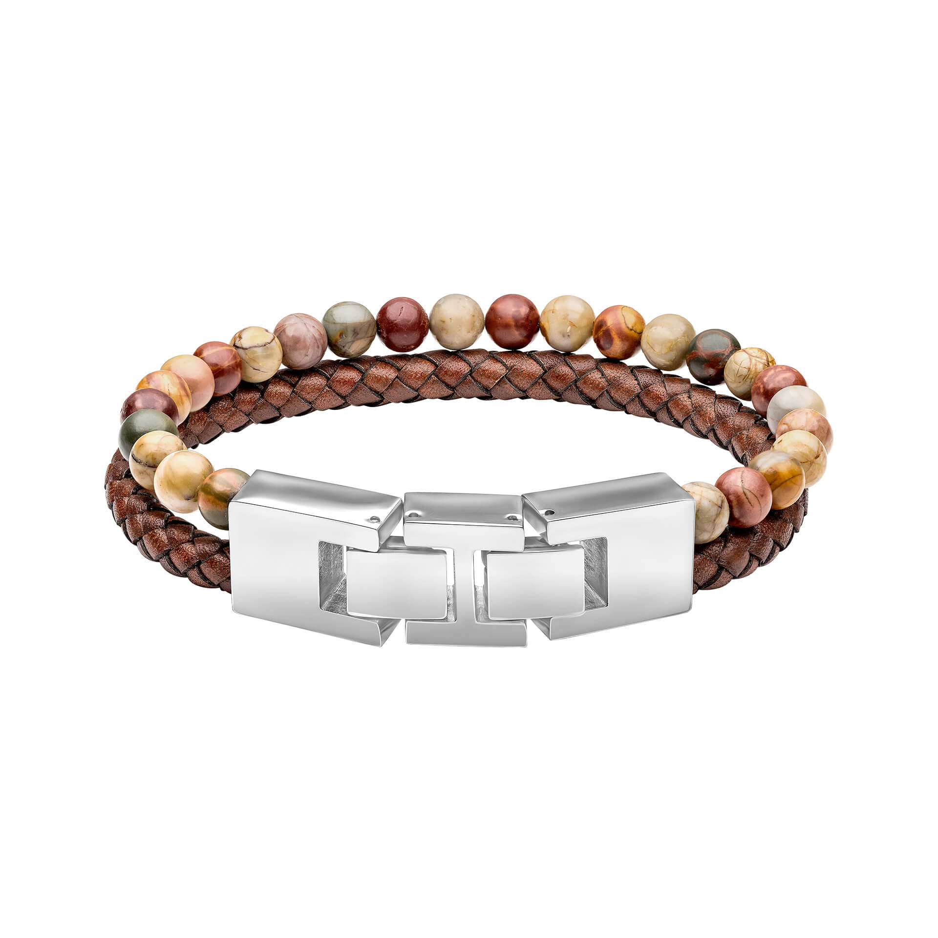 Brown Leather and Red Turquoise Stone Bracelet
