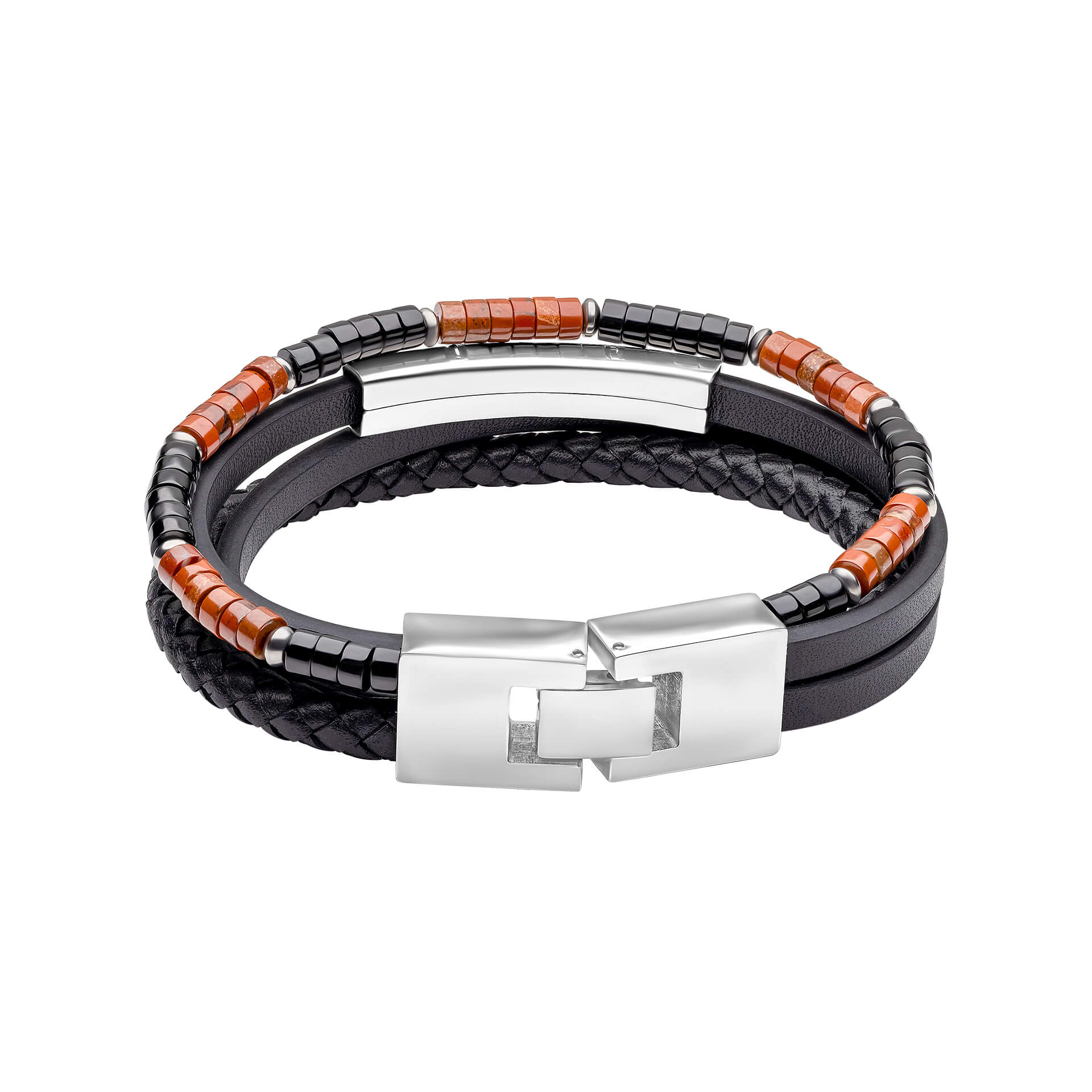 Red Jasper and Onyx Multi- Layer Leather Bracelet