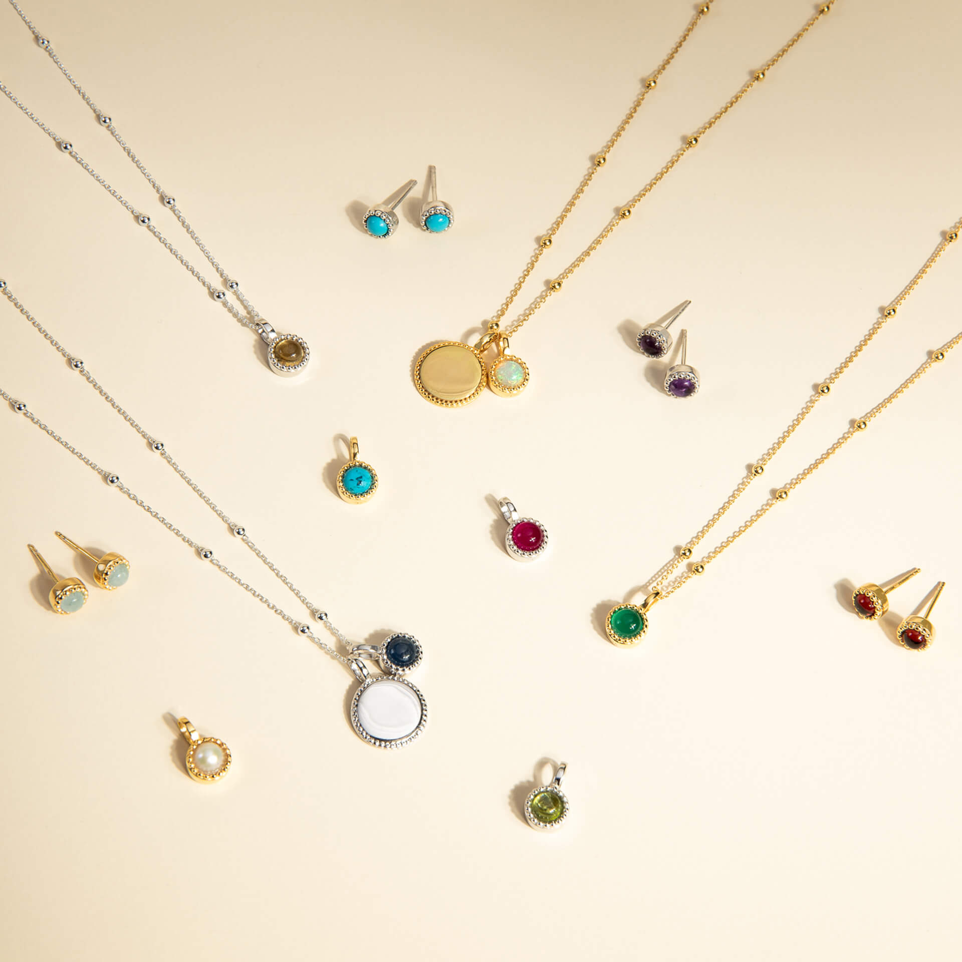 Milgrain Semi-Precious Cabochon Birthstone Necklace