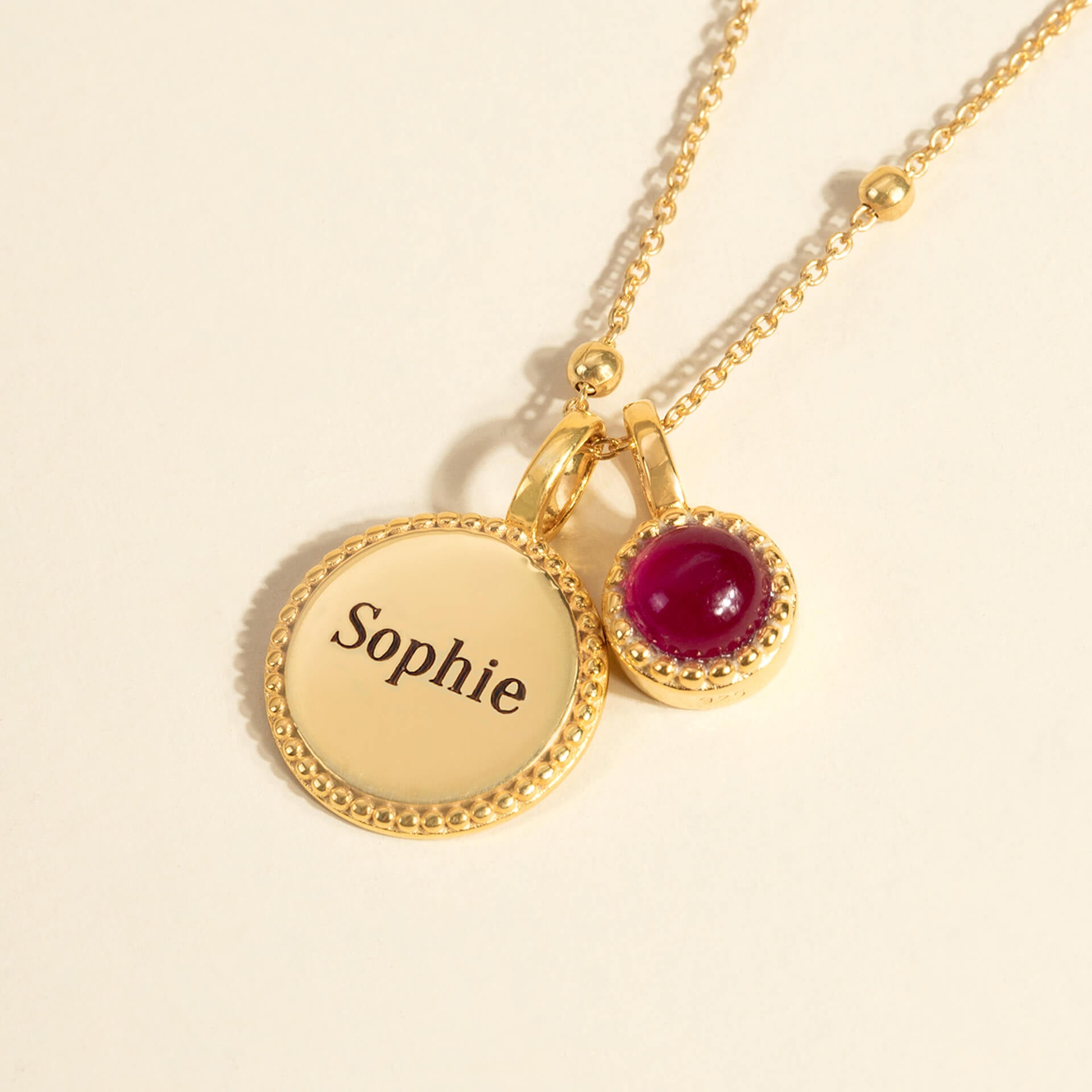 Milgrain Semi-Precious Cabochon Birthstone Necklace