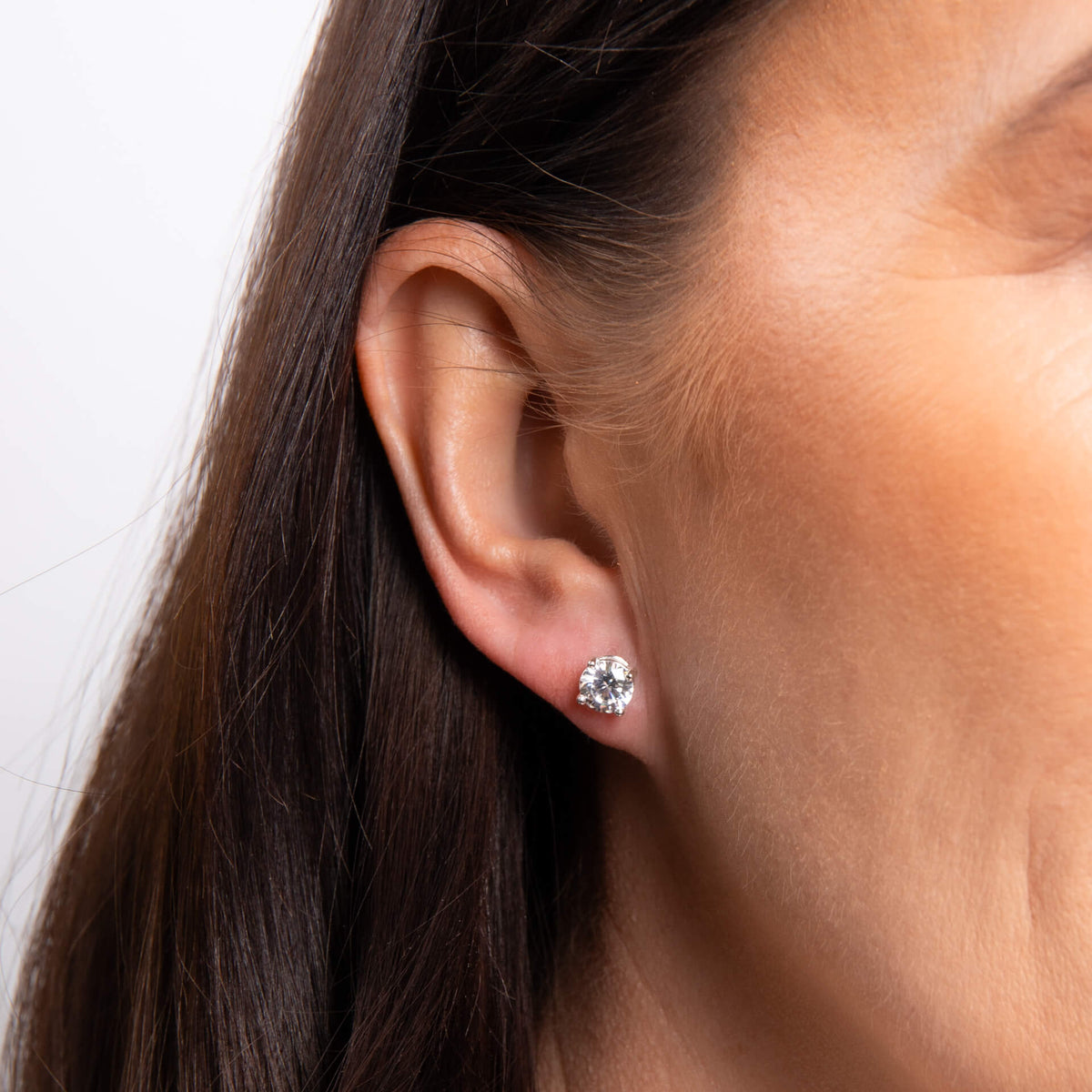 Round Stud Earrings with Cubic Zirconia 5mm