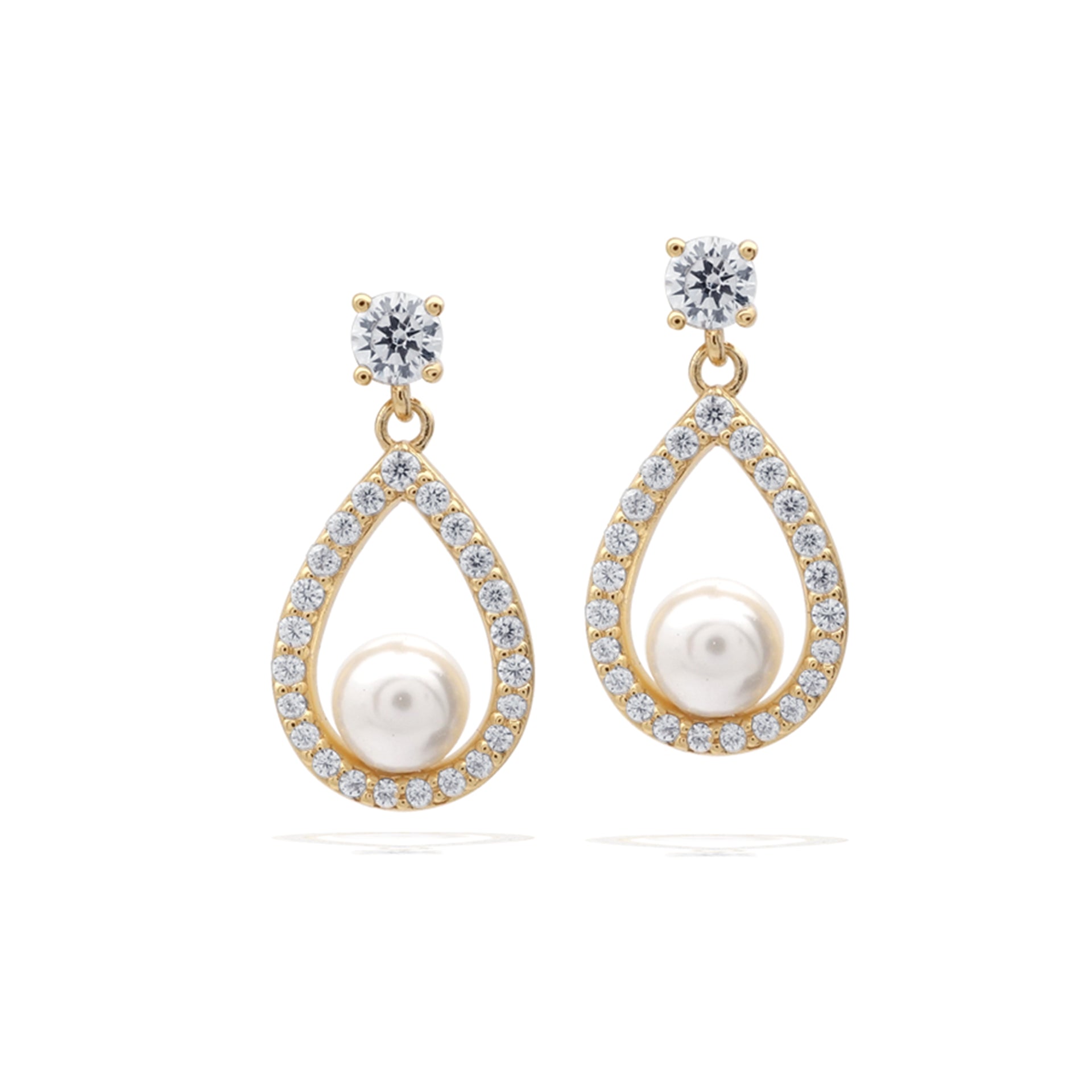 Open Halo Teardrop Earrings with Shell Pearl