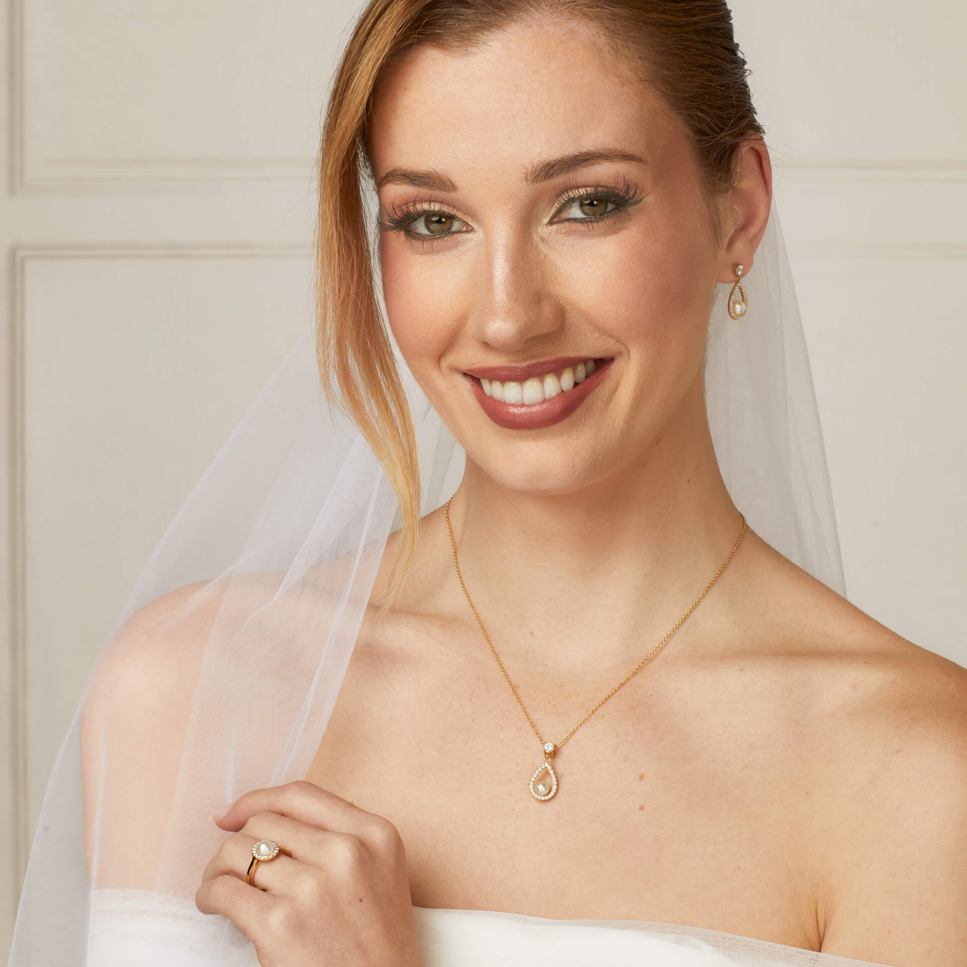 Open Halo Teardrop Earrings with Shell Pearl