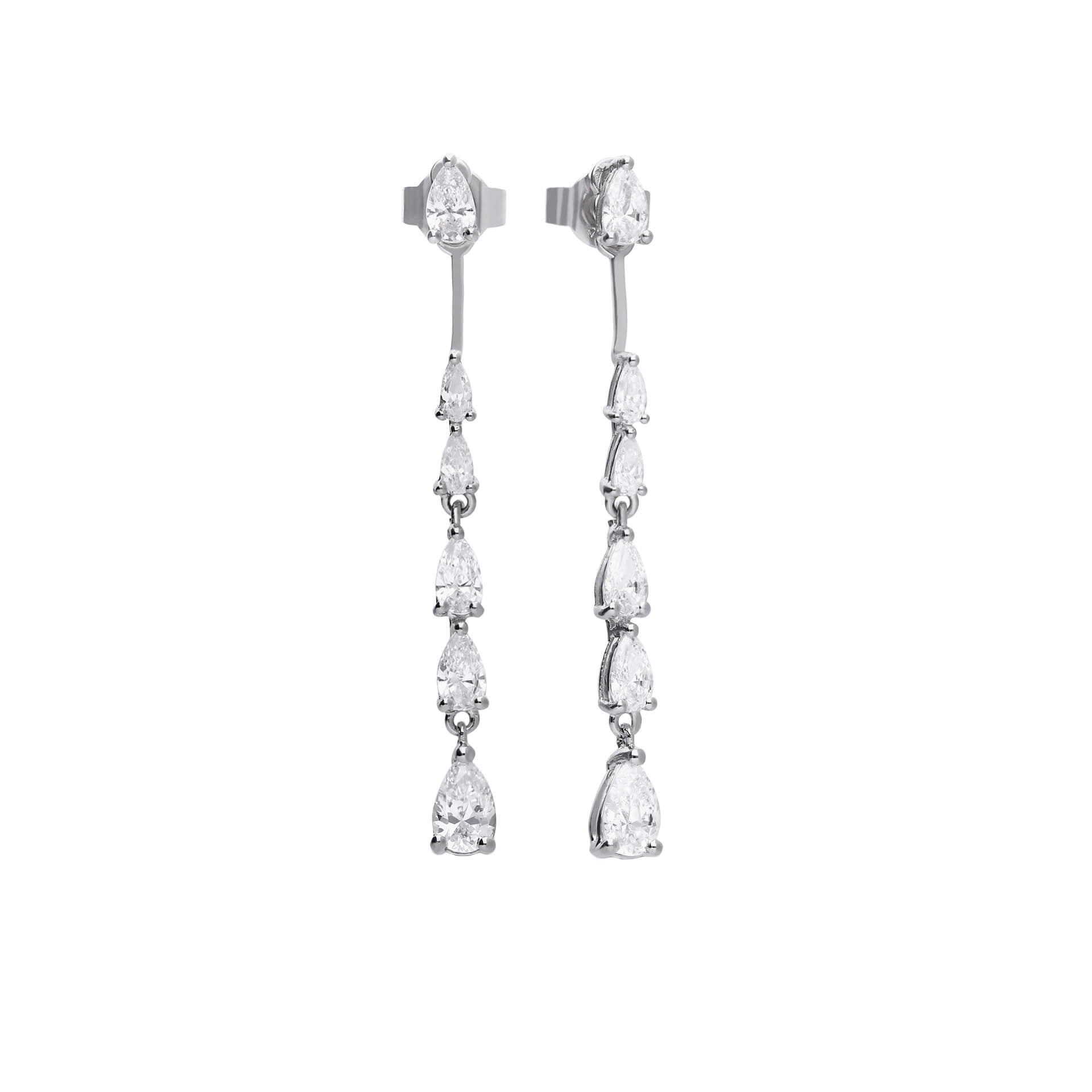 Teardrop Front Stud and Back Drop Earrings