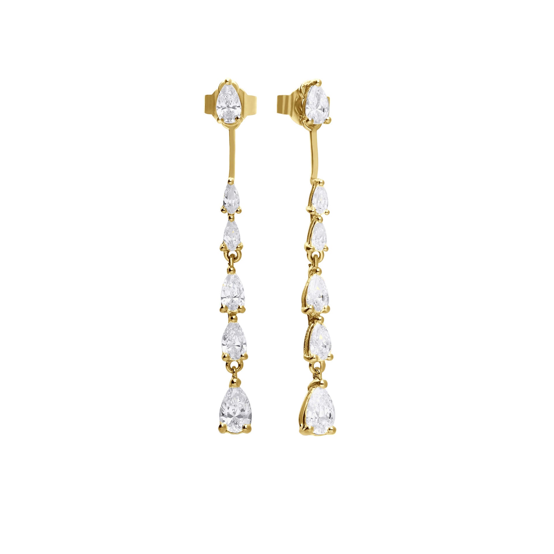 Teardrop Front Stud and Back Drop Earrings
