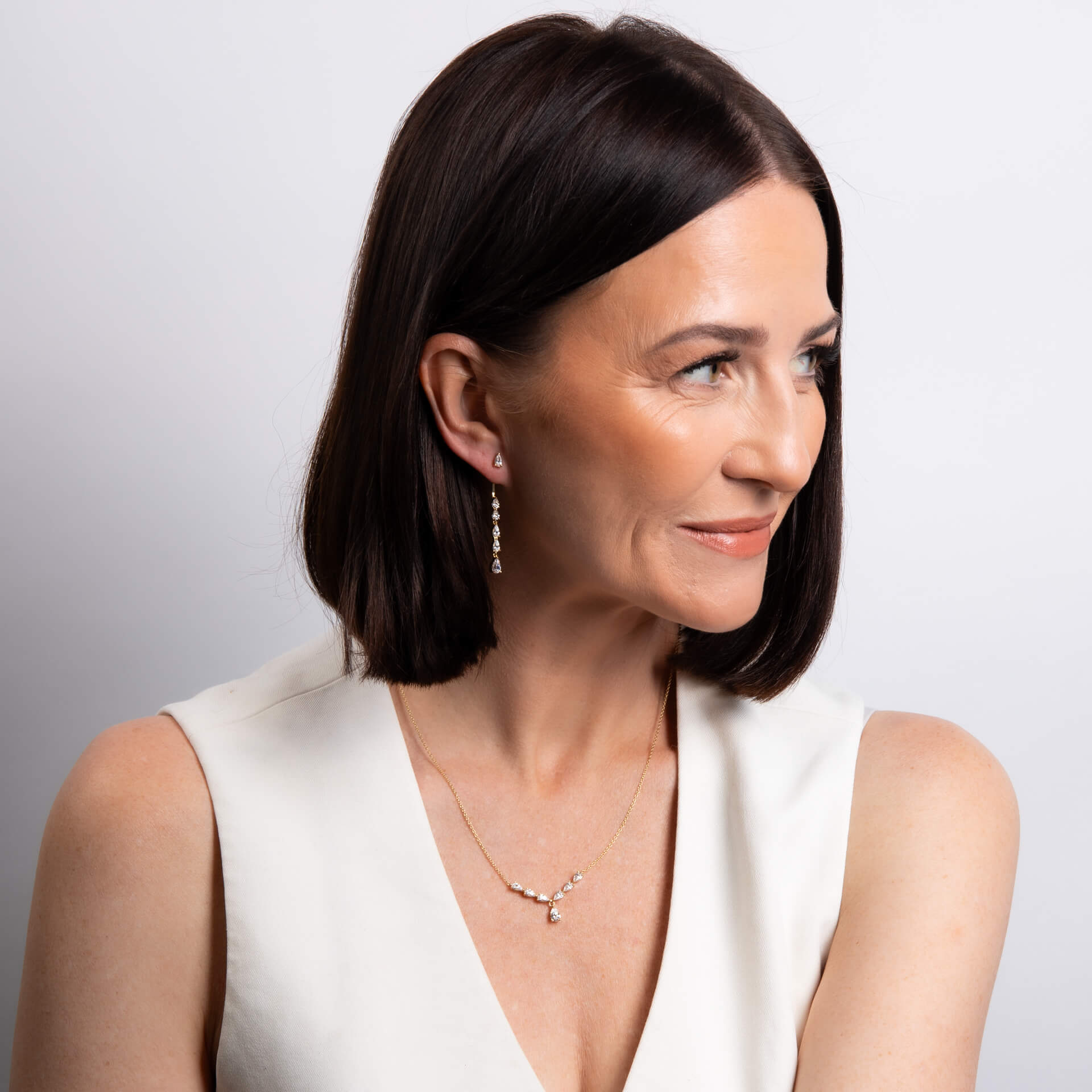 Teardrop Front Stud and Back Drop Earrings