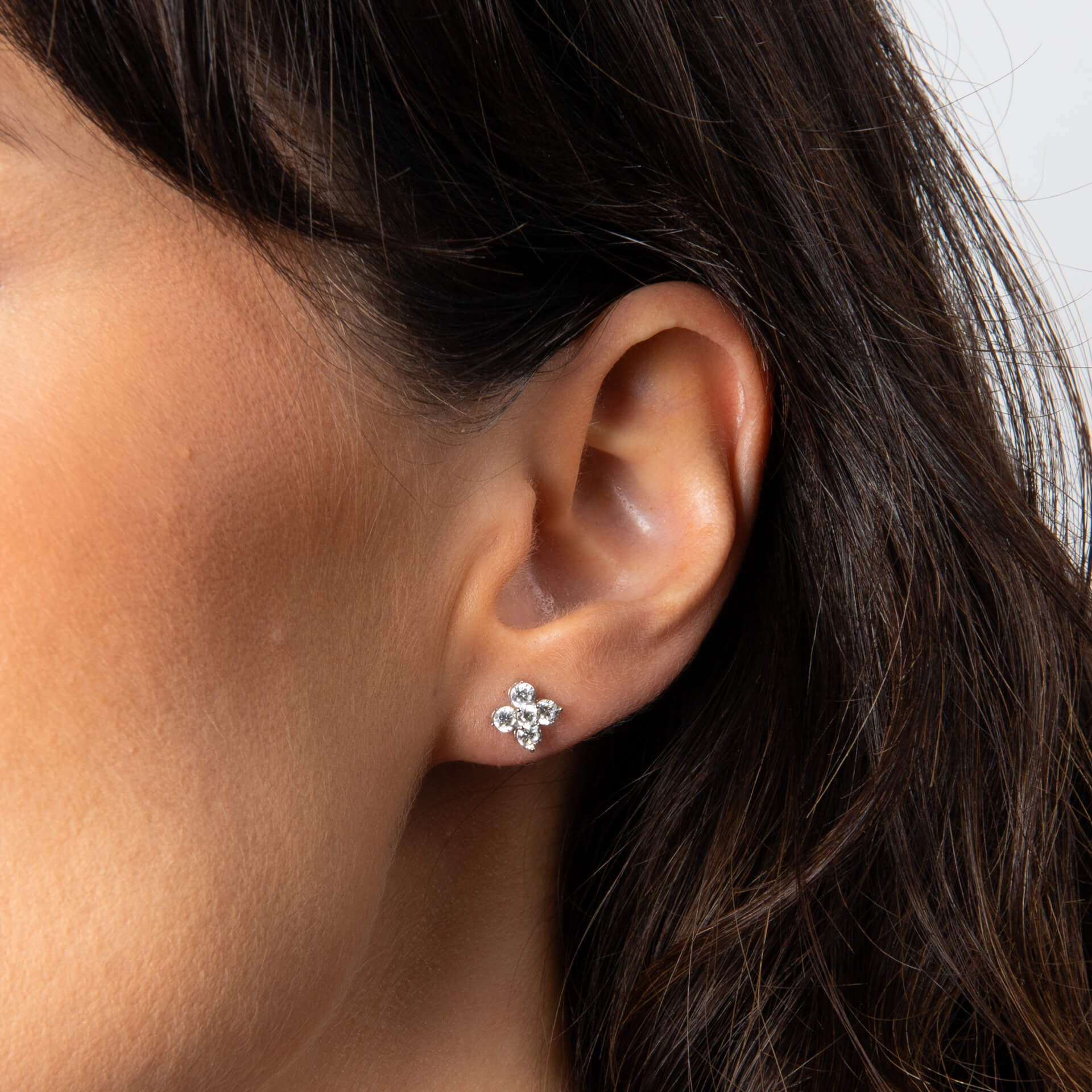 Zirconia Cluster Flower Stud Earrings