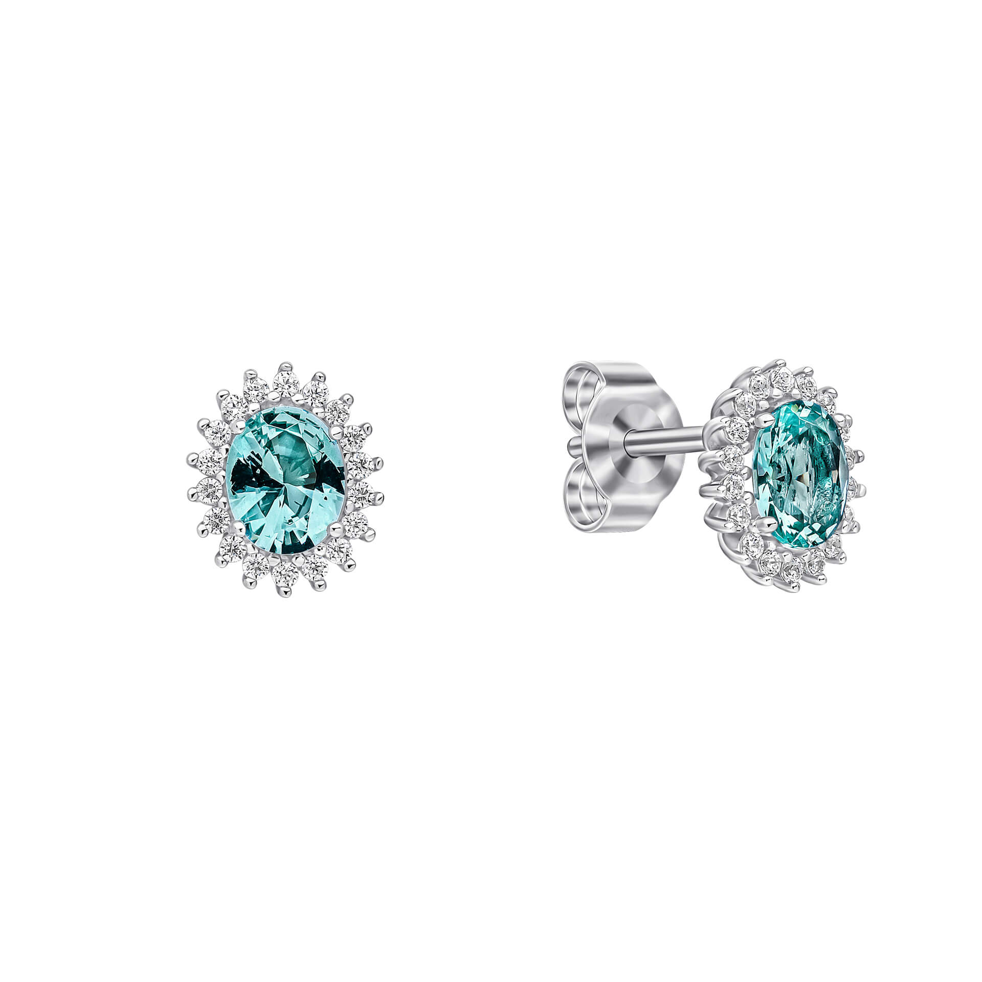 Oval Zirconia Pave Stud Earrings