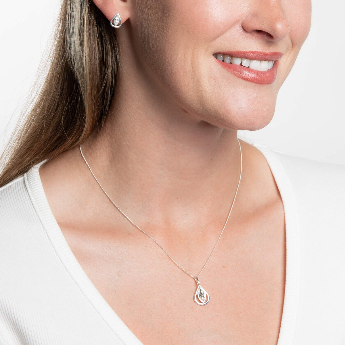 Open Teardrop Crystal Stud Earrings