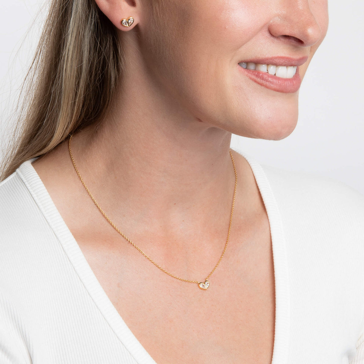 Cubic Zirconia Heart Stud Earrings