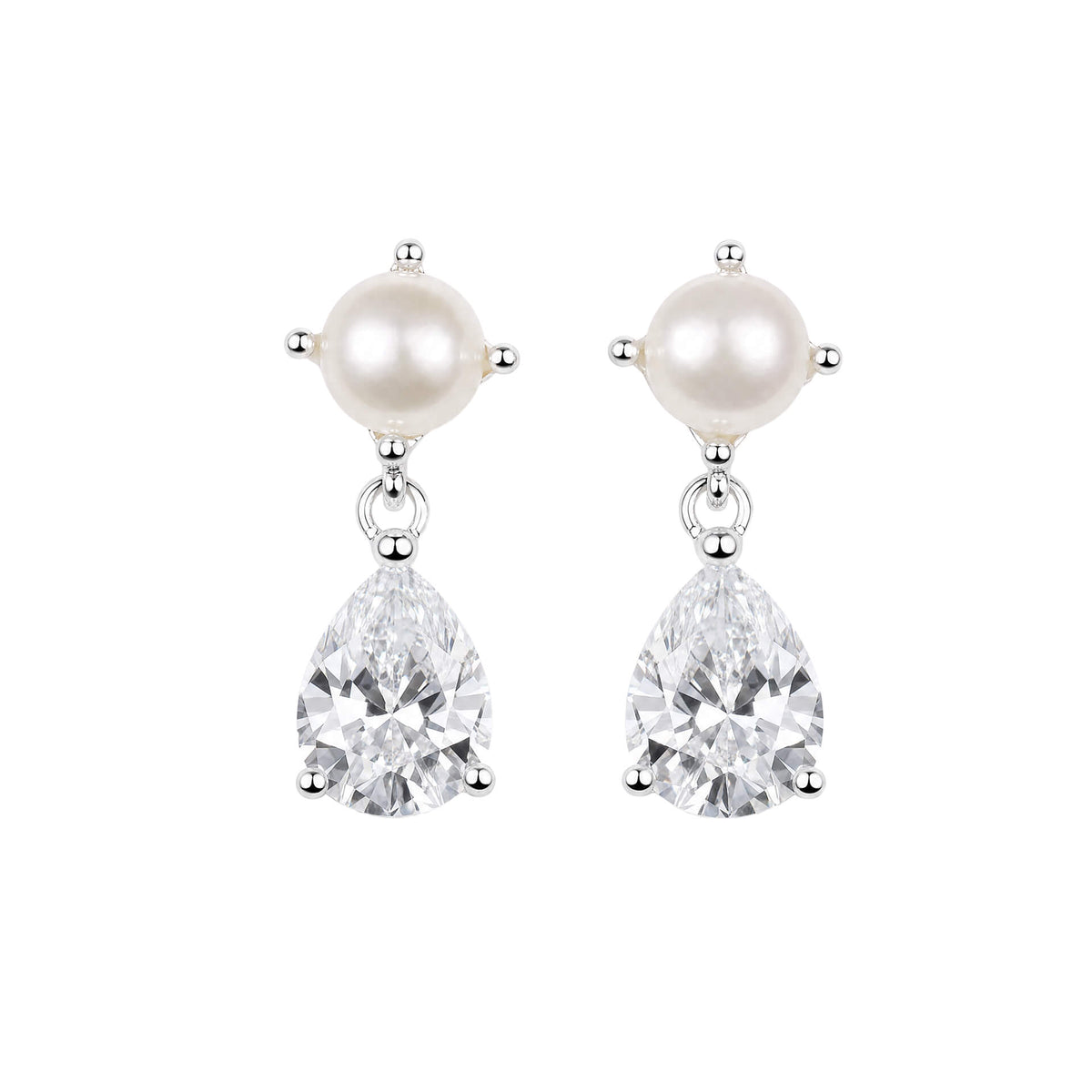 Pearl and Cubic Zirconia Drop Earrings