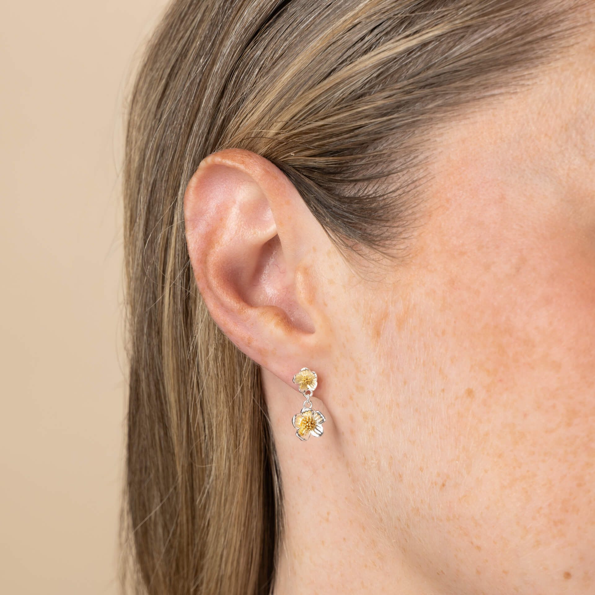 Mathilde Mural Two Tone Floral Drop Earrings
