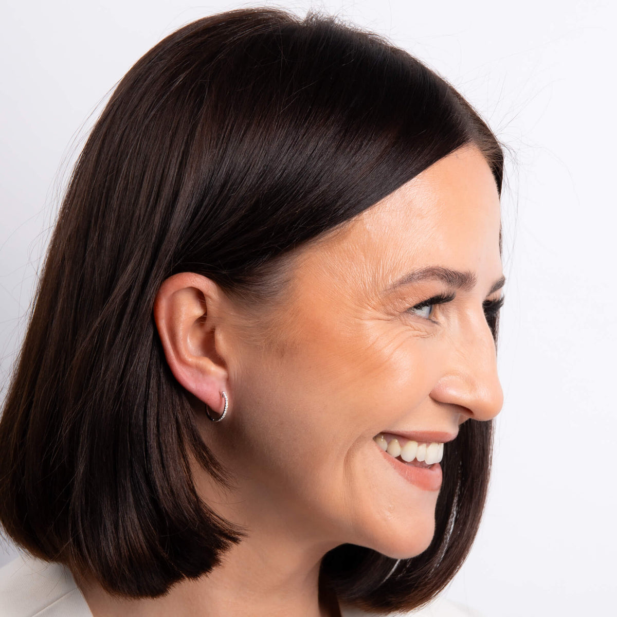 Huggie Hoop Earrings with Pave Diamonds