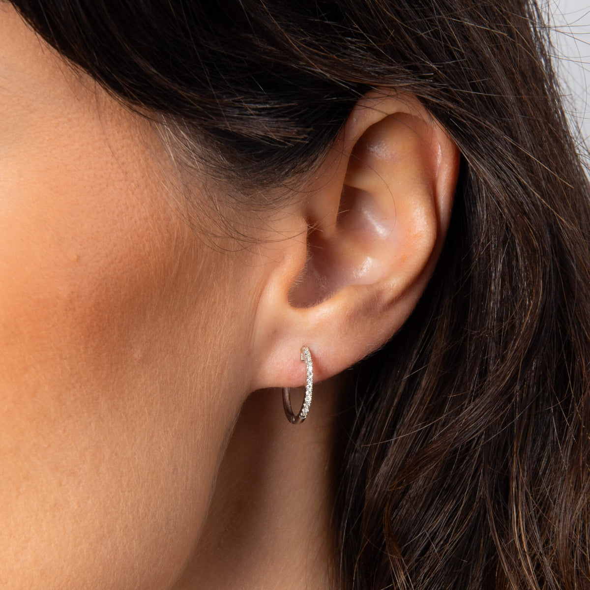 Huggie Hoop Earrings with Pave Diamonds