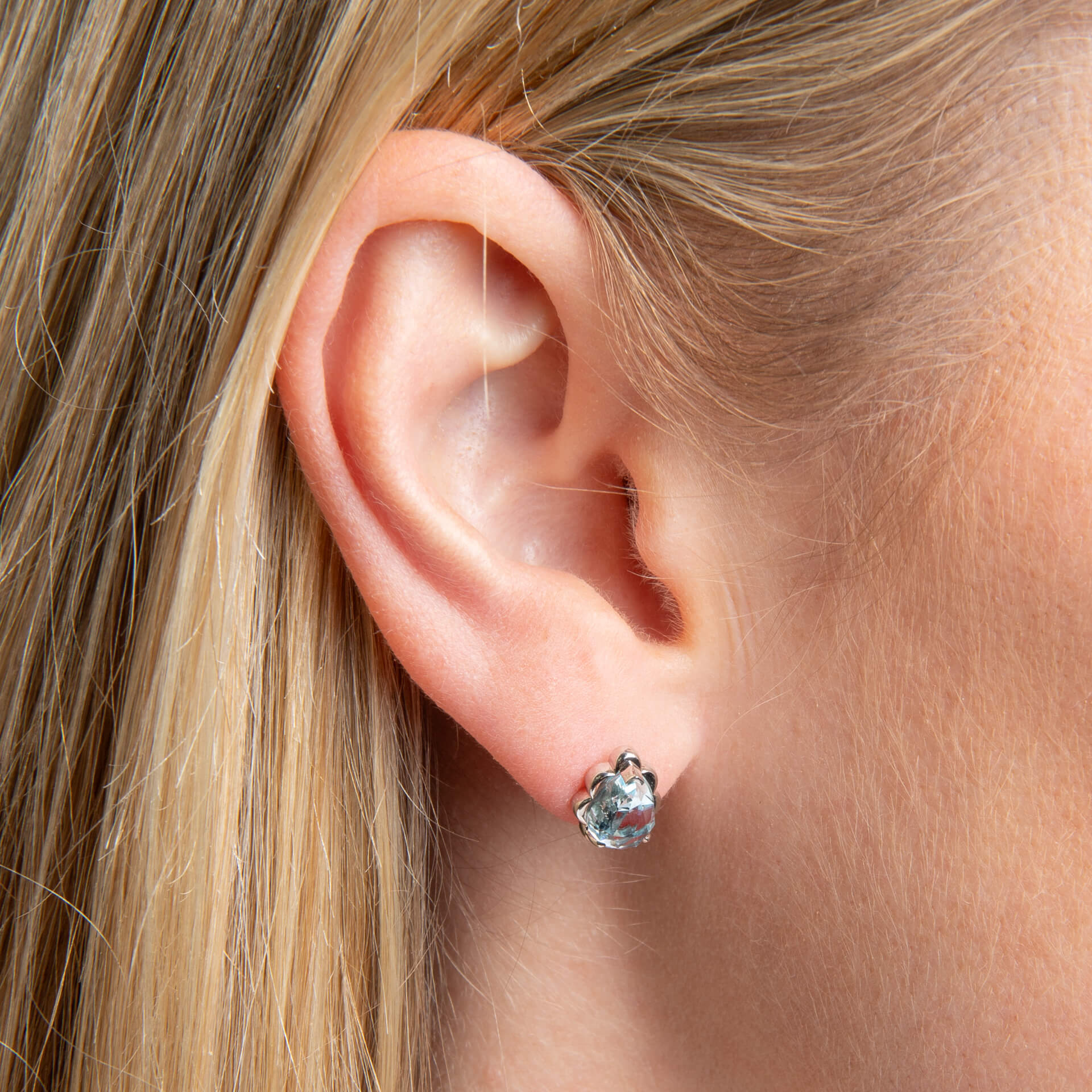 Fancy Cut Sky Blue Topaz Flower Bud Earrings