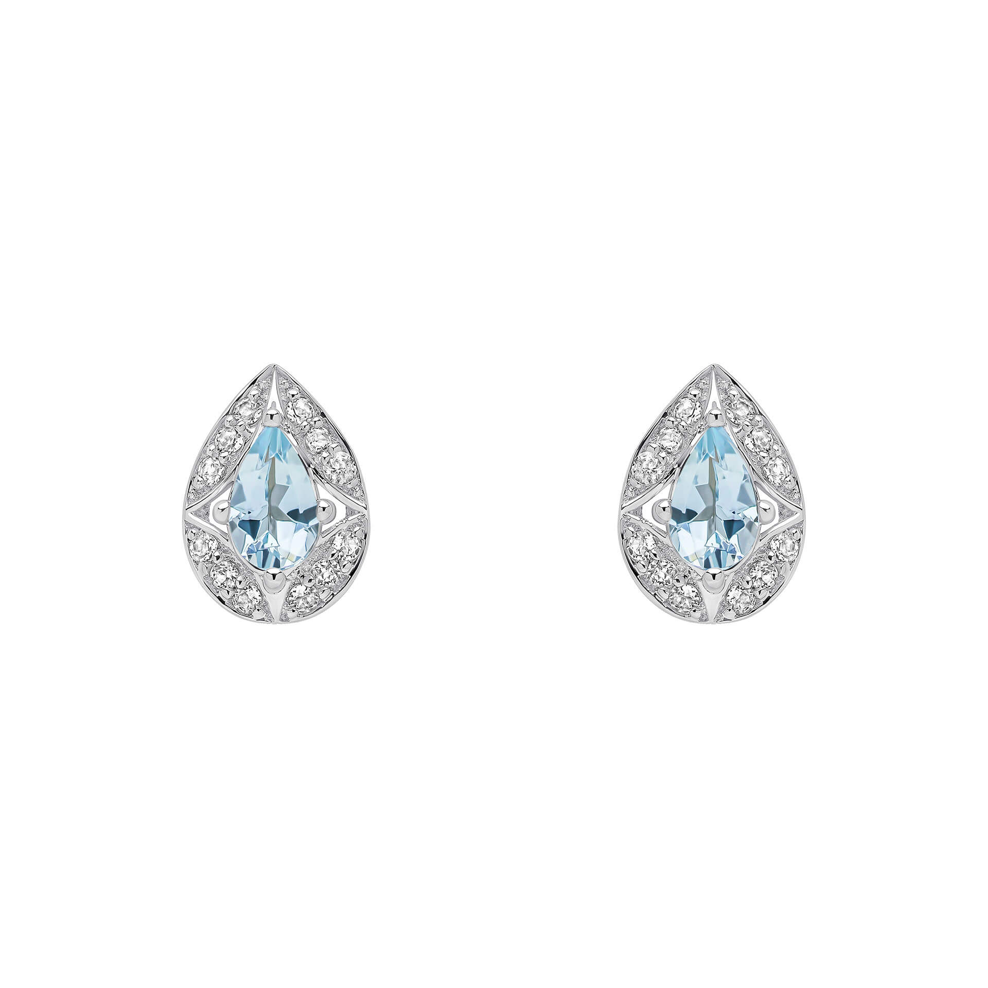 Aquamarine and White Topaz Art Deco Stud Earrings