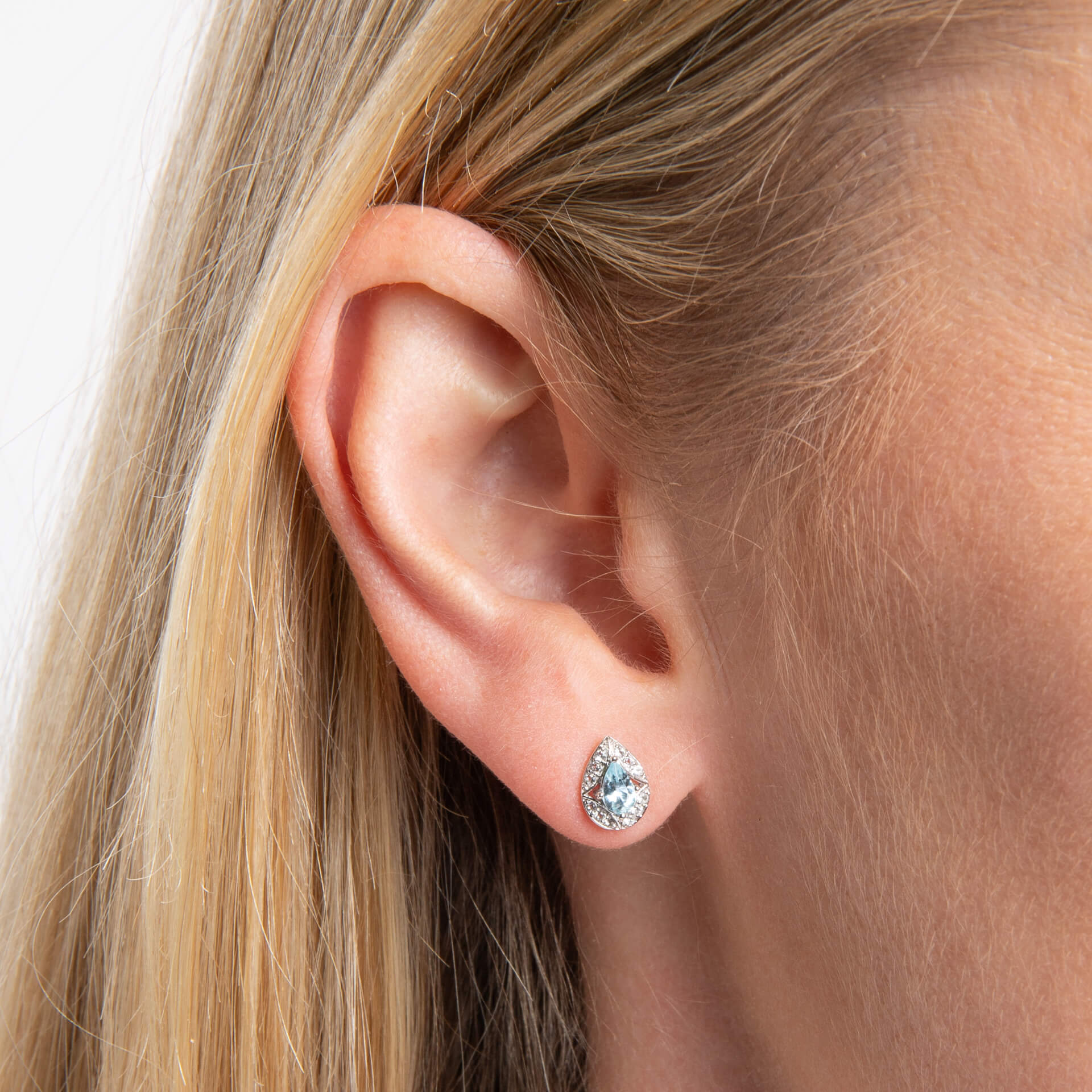 Aquamarine and White Topaz Art Deco Stud Earrings