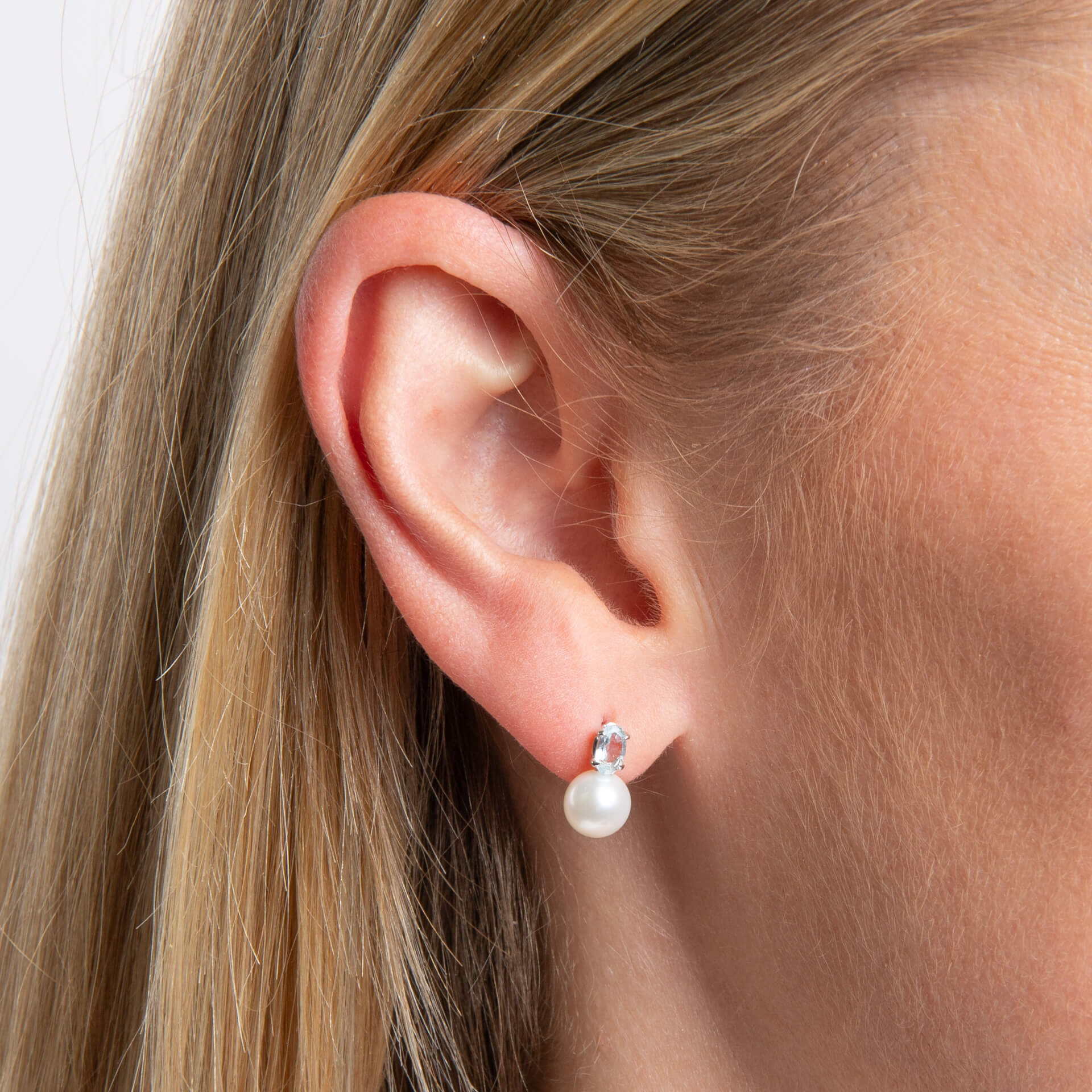 Freshwater Pearl and Sky Blue Topaz Stud Earrings