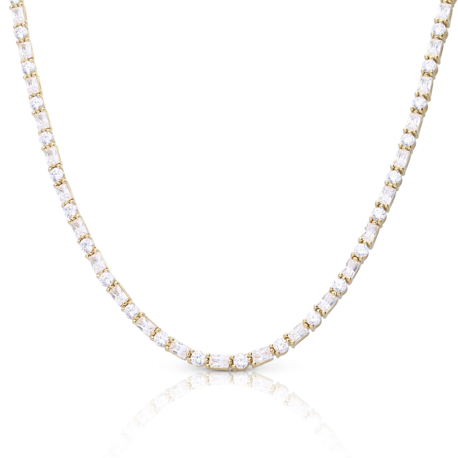 Baguette and Round Zirconia Necklace