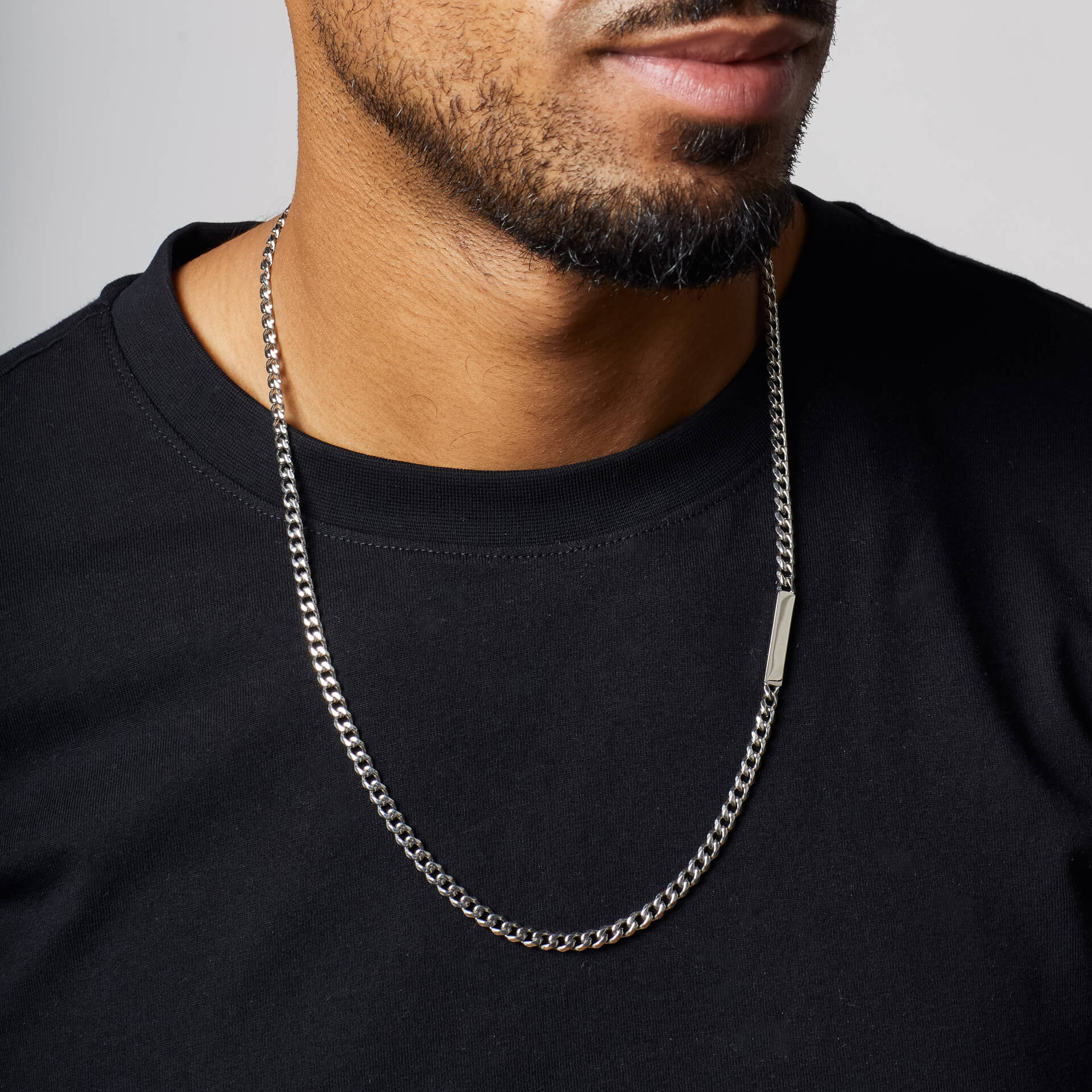 Chain Necklace with Offset Engravable Bar