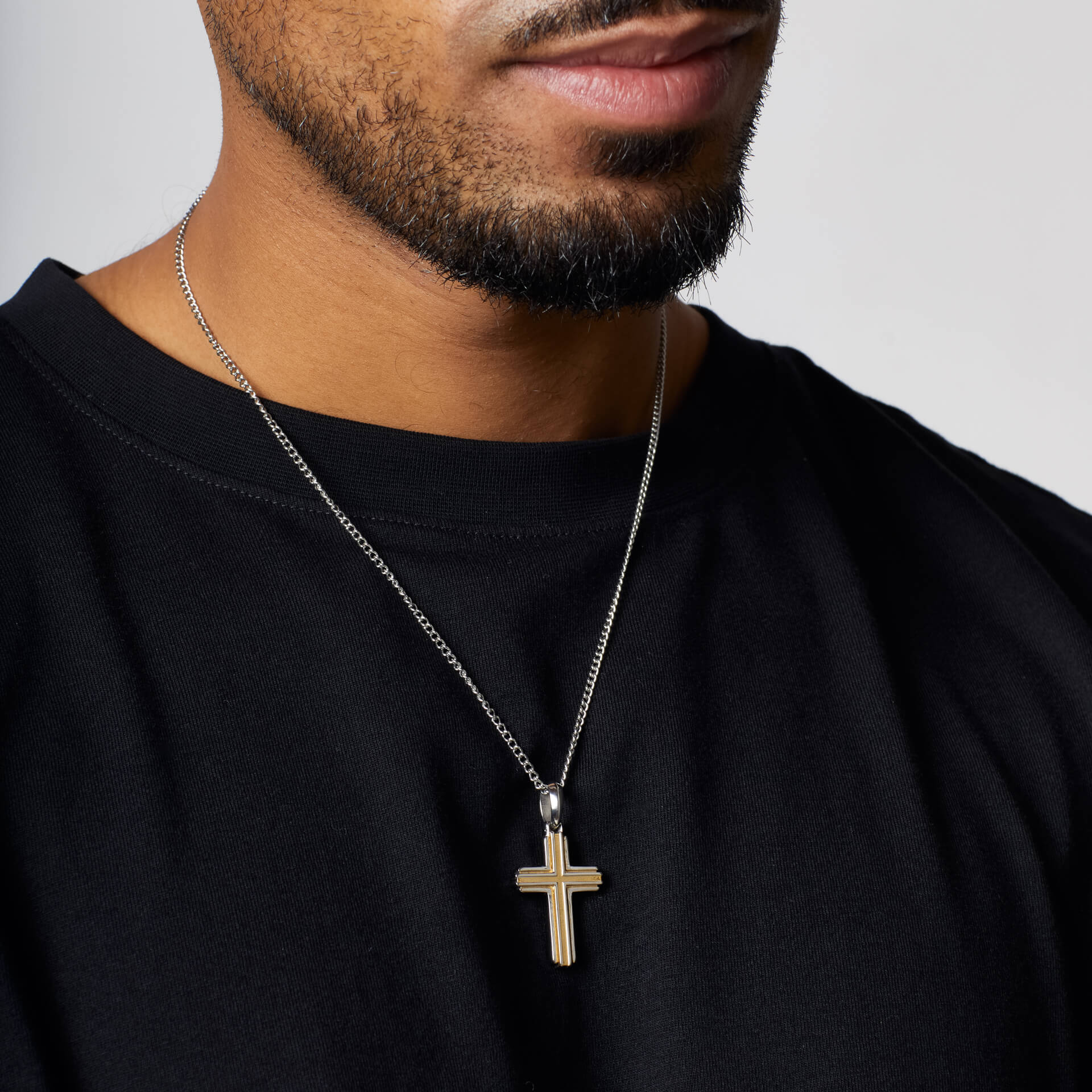 Two Tone Stainless Steel Cross Necklace