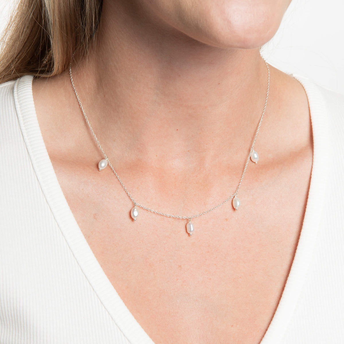 Pearl Drop Station Necklace