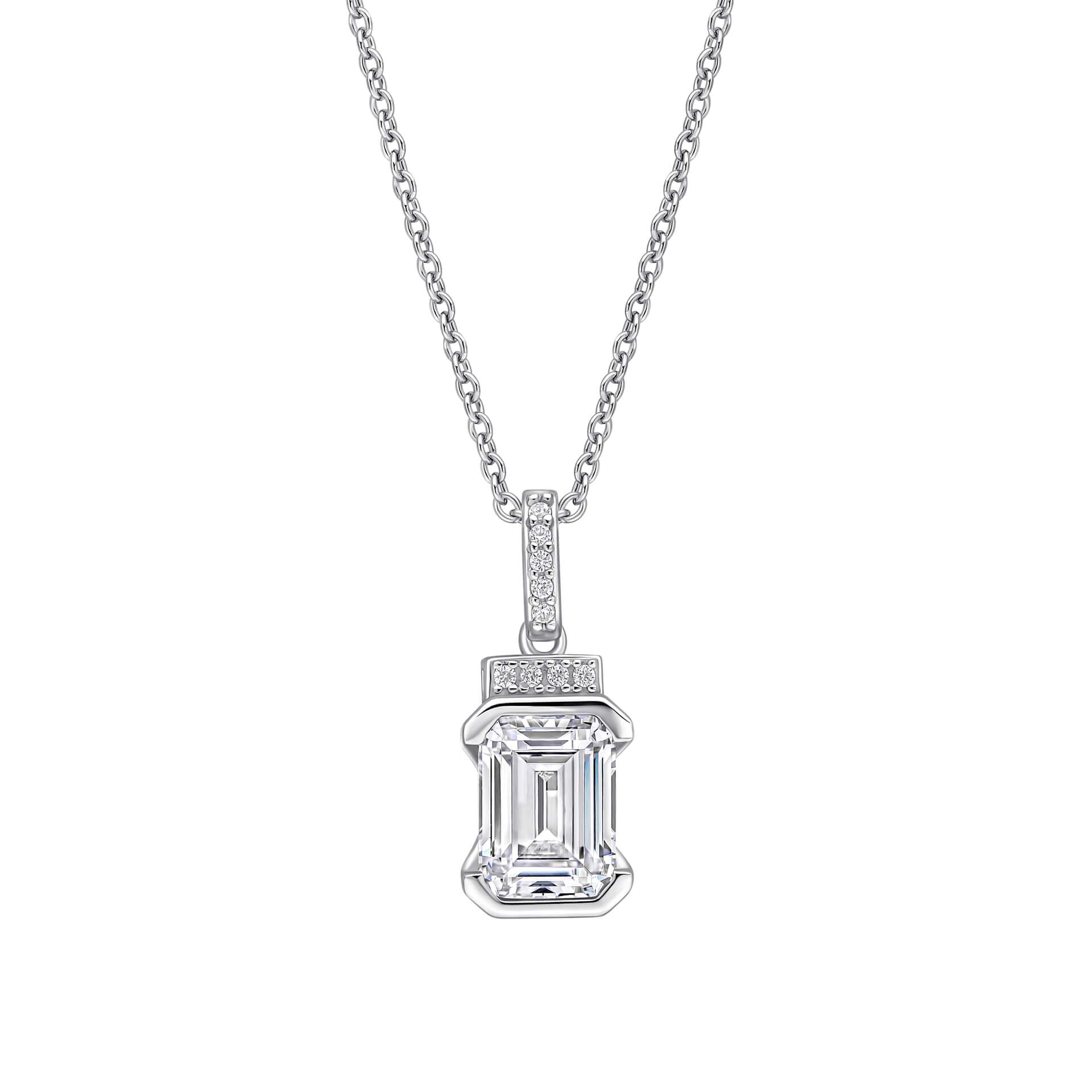 Emerald Cut Half Bezel Drop Pendant