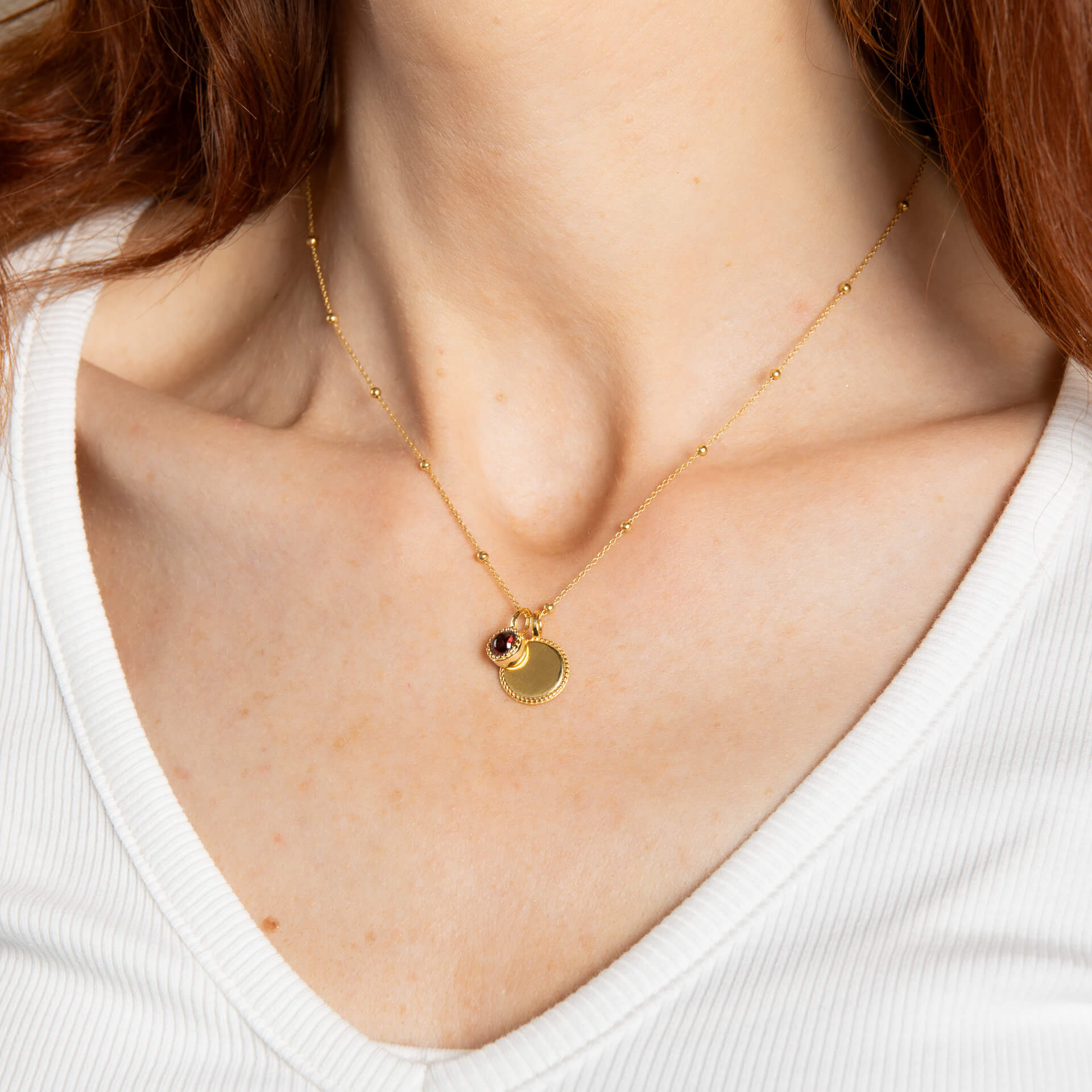 Milgrain Semi-Precious Cabochon Birthstone Necklace
