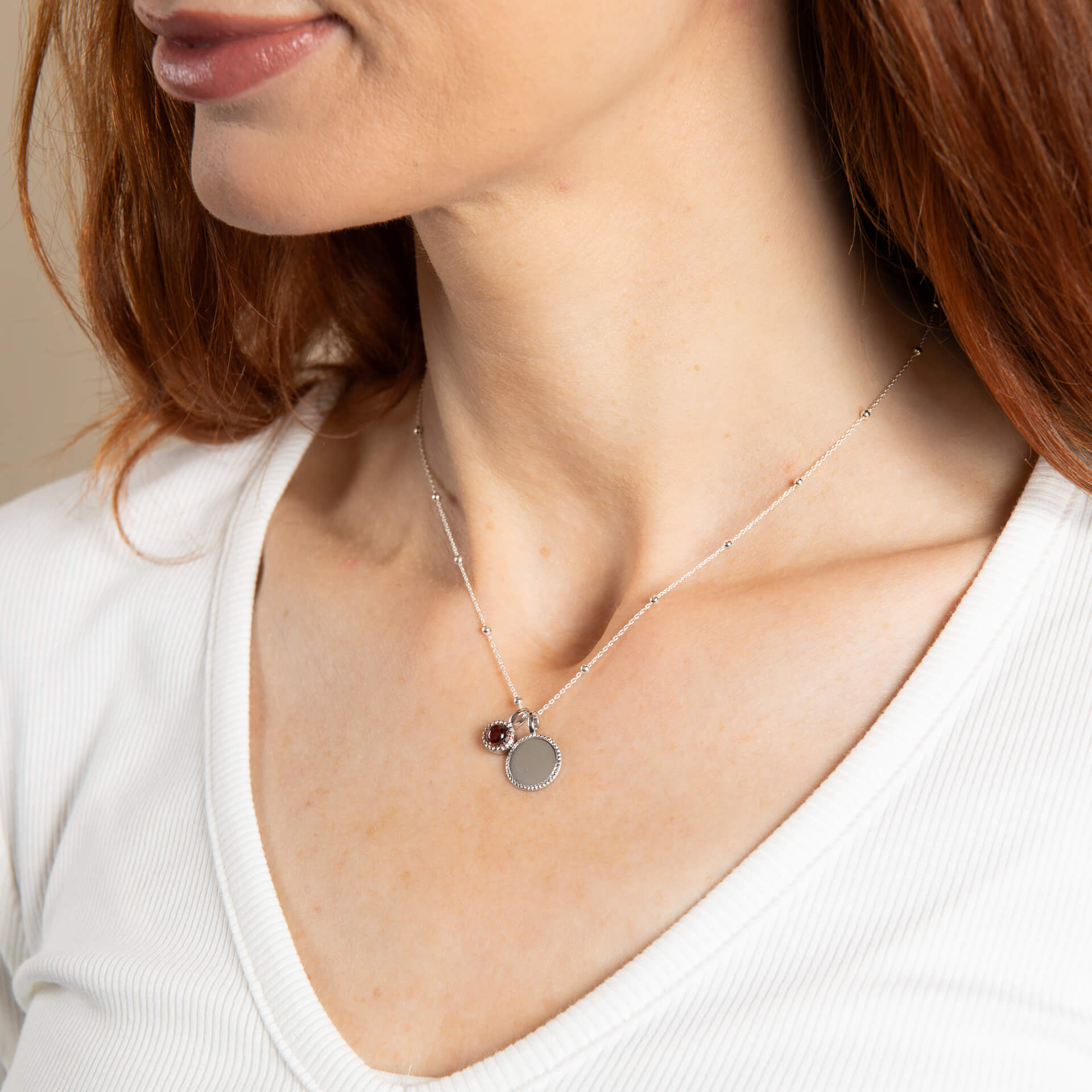 Milgrain Semi-Precious Cabochon Birthstone Necklace