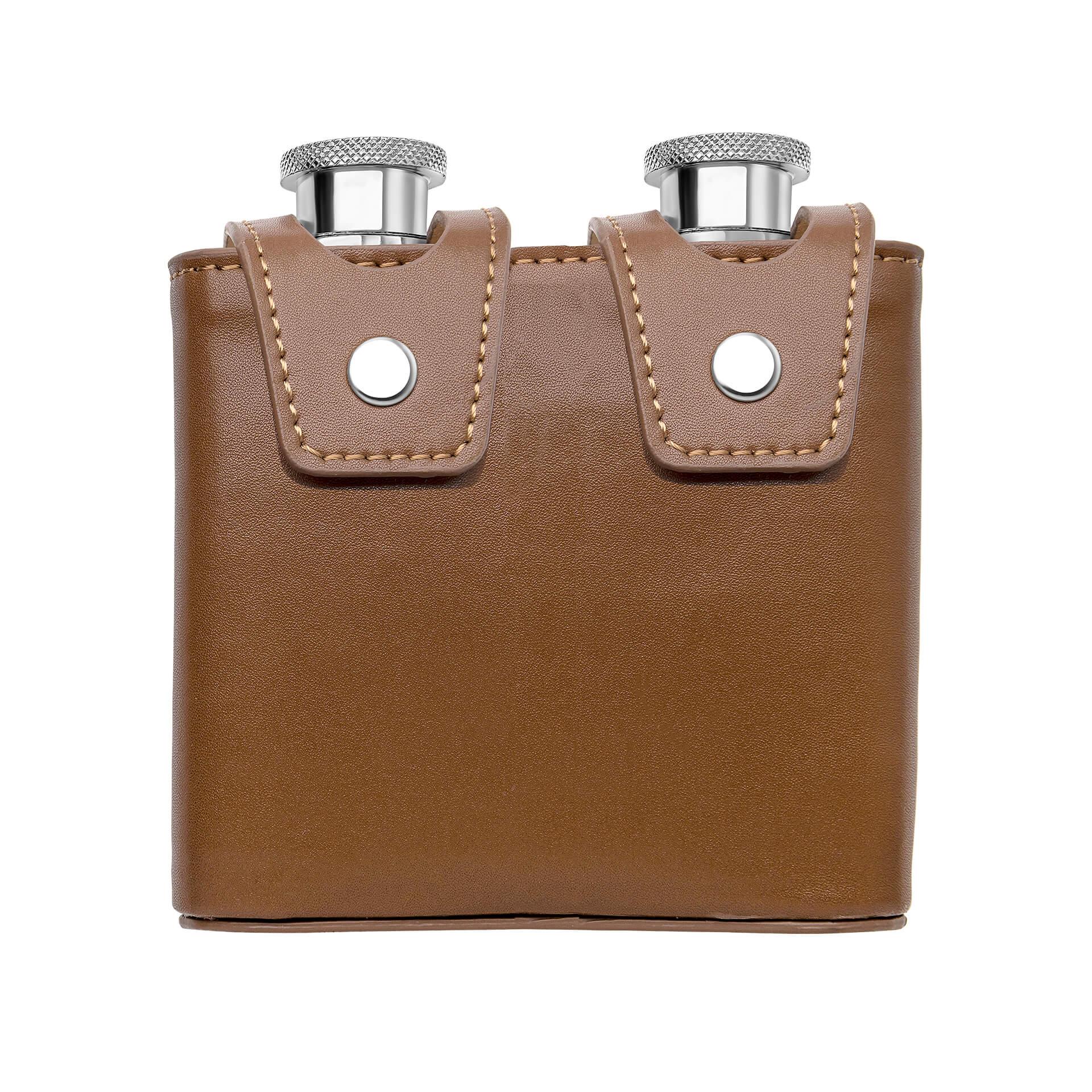 Twin Brown Leather 3oz Hip Flasks with Case
