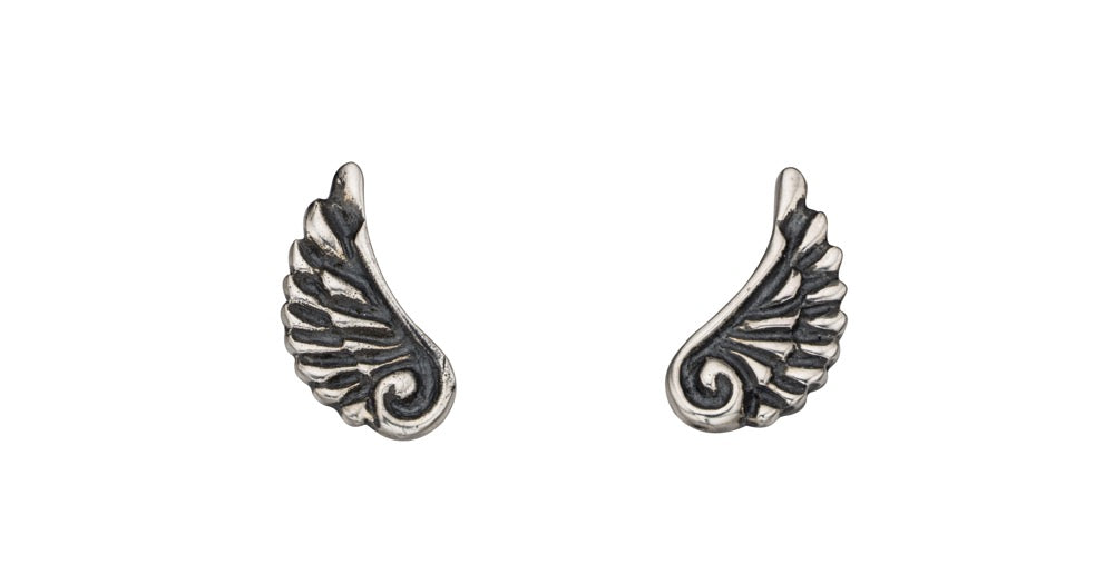 Oxidised Angel Wing Stud Earrings