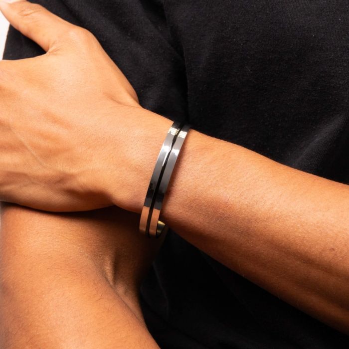 Black IP Detailed Cuff Bangle