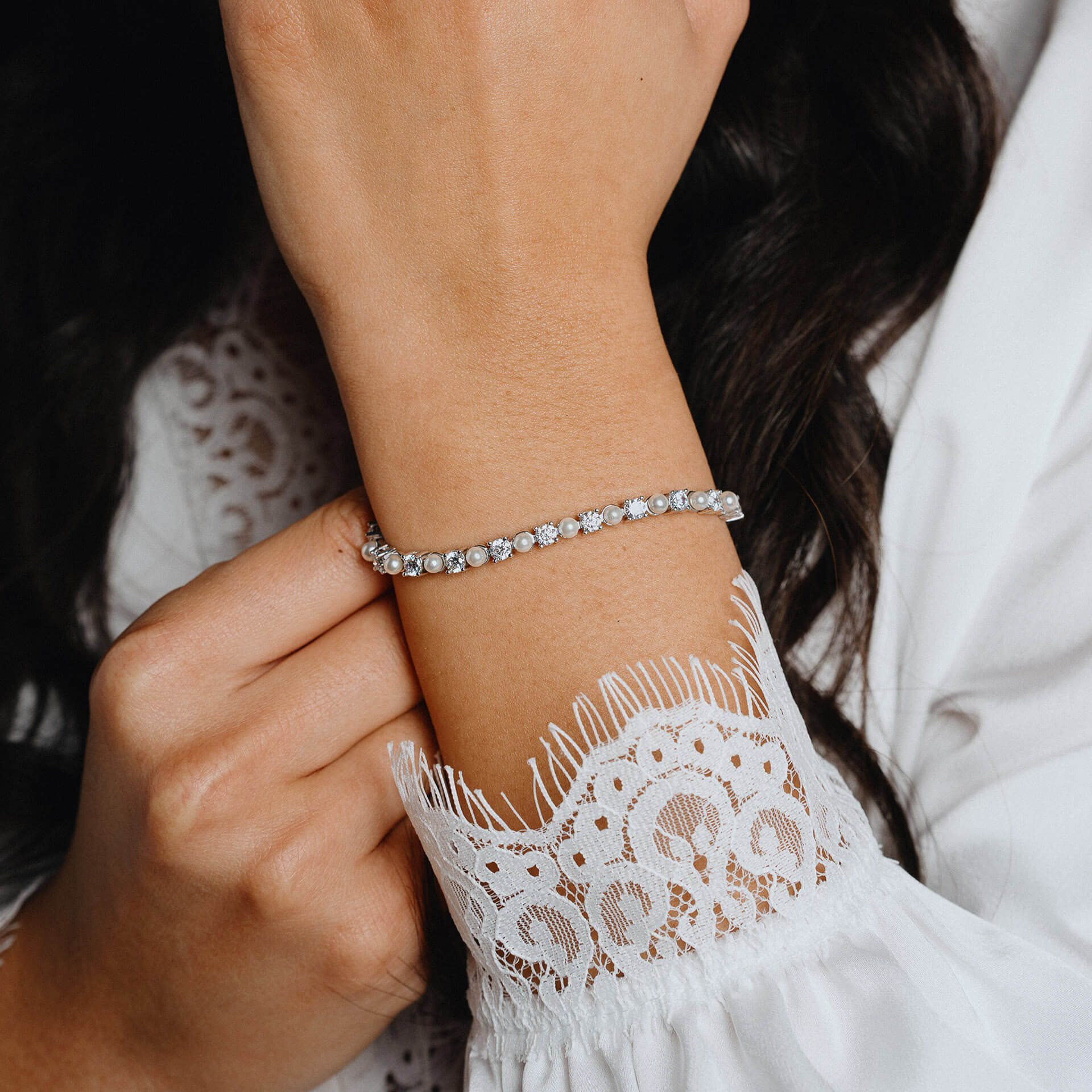 Pearl and Zirconia Tennis Bracelet